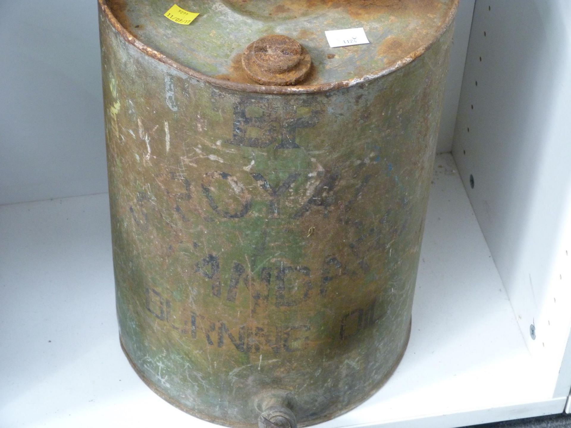 A Thelson Motor Oil Pyramid Drum along with a BP Royal Standard Burning Oil Drum. (2) (Est. £80 - £ - Image 3 of 3