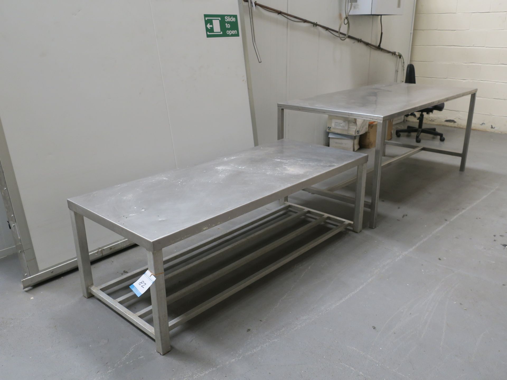 * 2 x Stainless Steel Prep Tables (1.82 x 0.76 x 0.6m H/ 1.96 x 0.95 x 0.86m H) Please note this lot