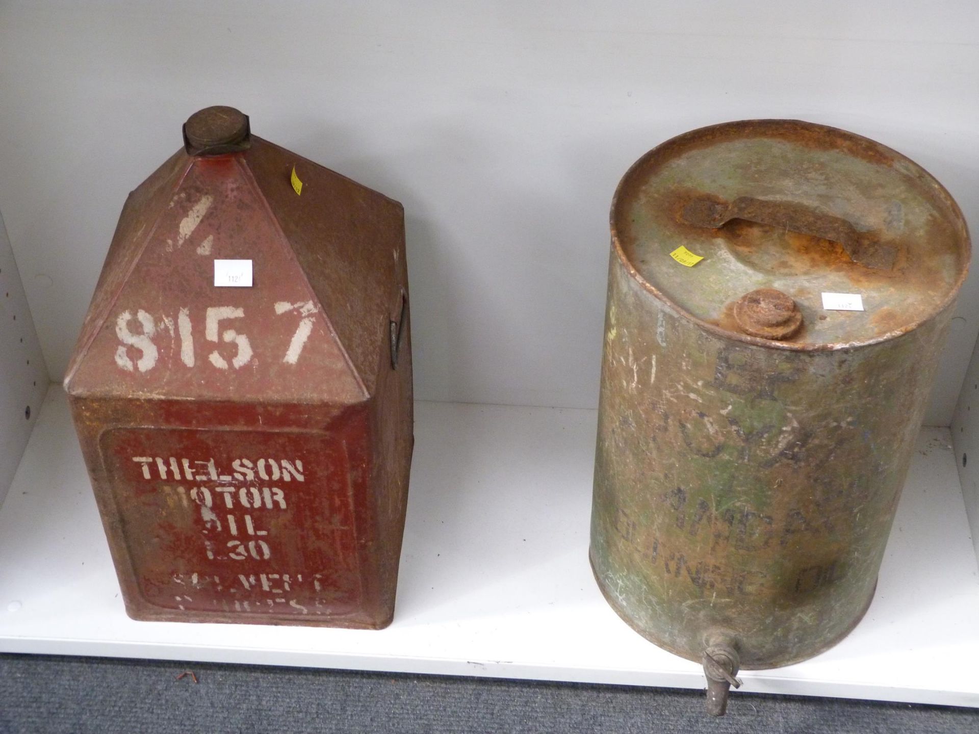 A Thelson Motor Oil Pyramid Drum along with a BP Royal Standard Burning Oil Drum. (2) (Est. £80 - £