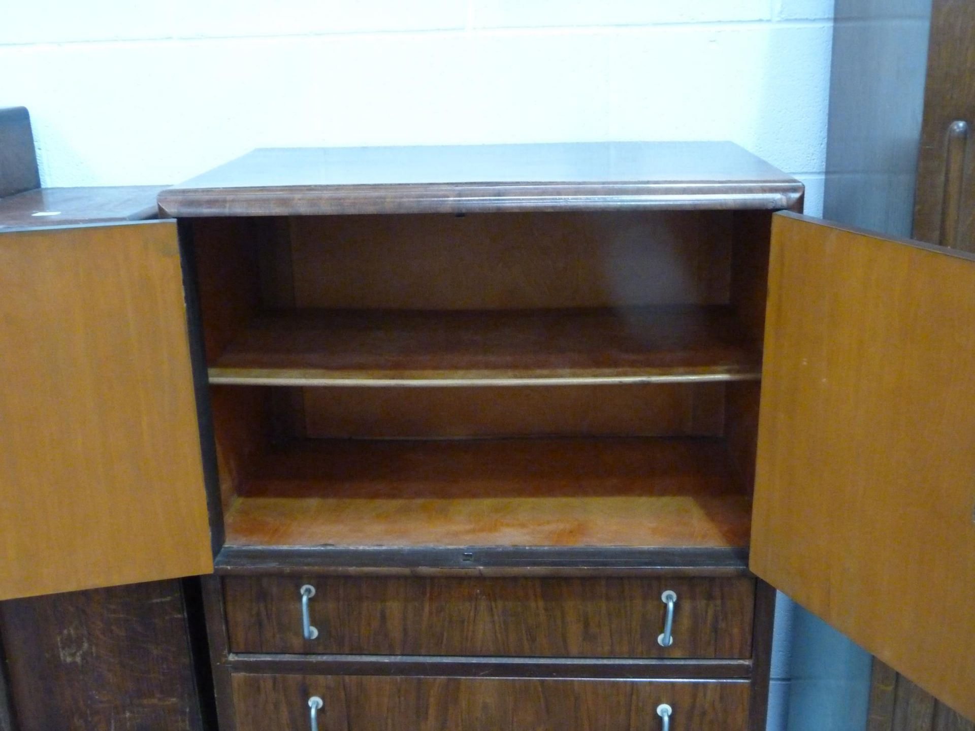 A Laminated Cabinet with Double Door Cupboard with Single Shelf above three Drawers raised on - Image 2 of 3