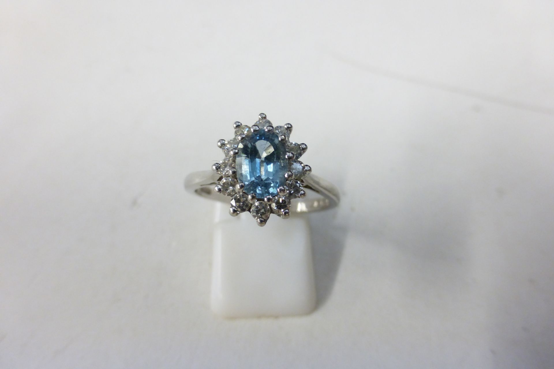 18ct White Gold Solitaire Aquamarine and Diamond Cluster Ring, size P (boxed). (Est. £850 - £1000) - Image 2 of 4