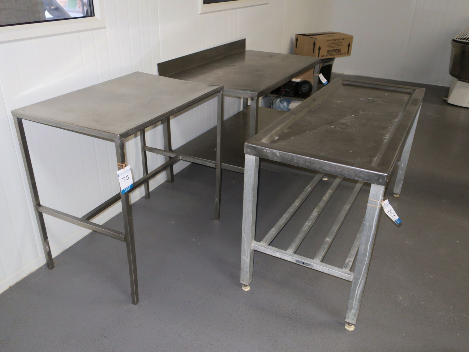 * 3 x Stainless Steel Prep Tables (One with sink top and Central Drainhole (1.35 x 0.78m/1.5 x 0.6m) - Image 2 of 2