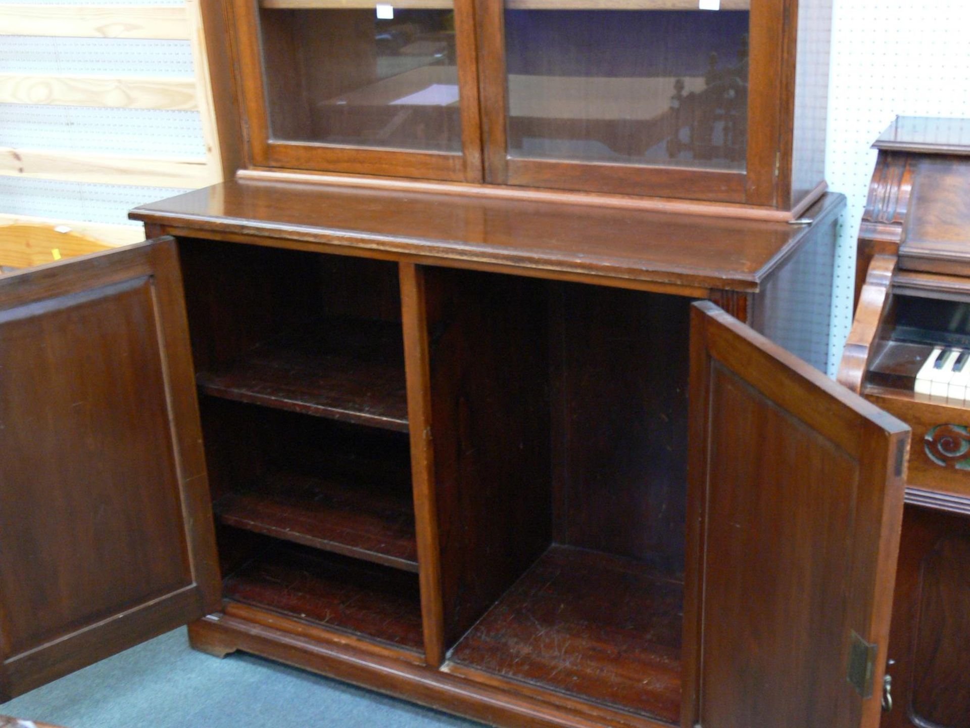 A Large Bookcase Bureau with 3 adjustable shelves behind plain glass doors (Lockable with key) ( - Image 2 of 2