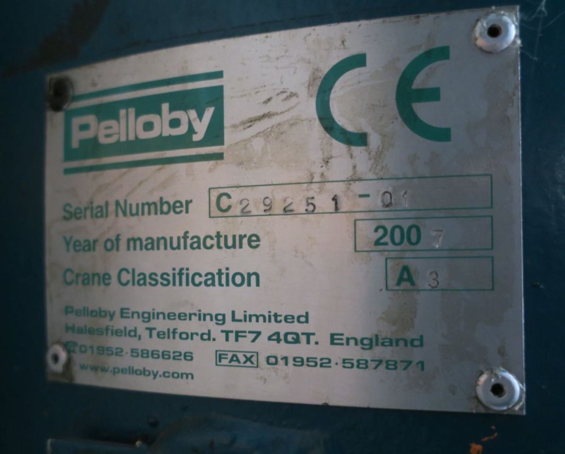 * Pelloby Free Standing Jib Crane, 2 Ton Electric Yale CPM Hoist. YOM 2007, S/N 29251-01, Class - Image 2 of 4
