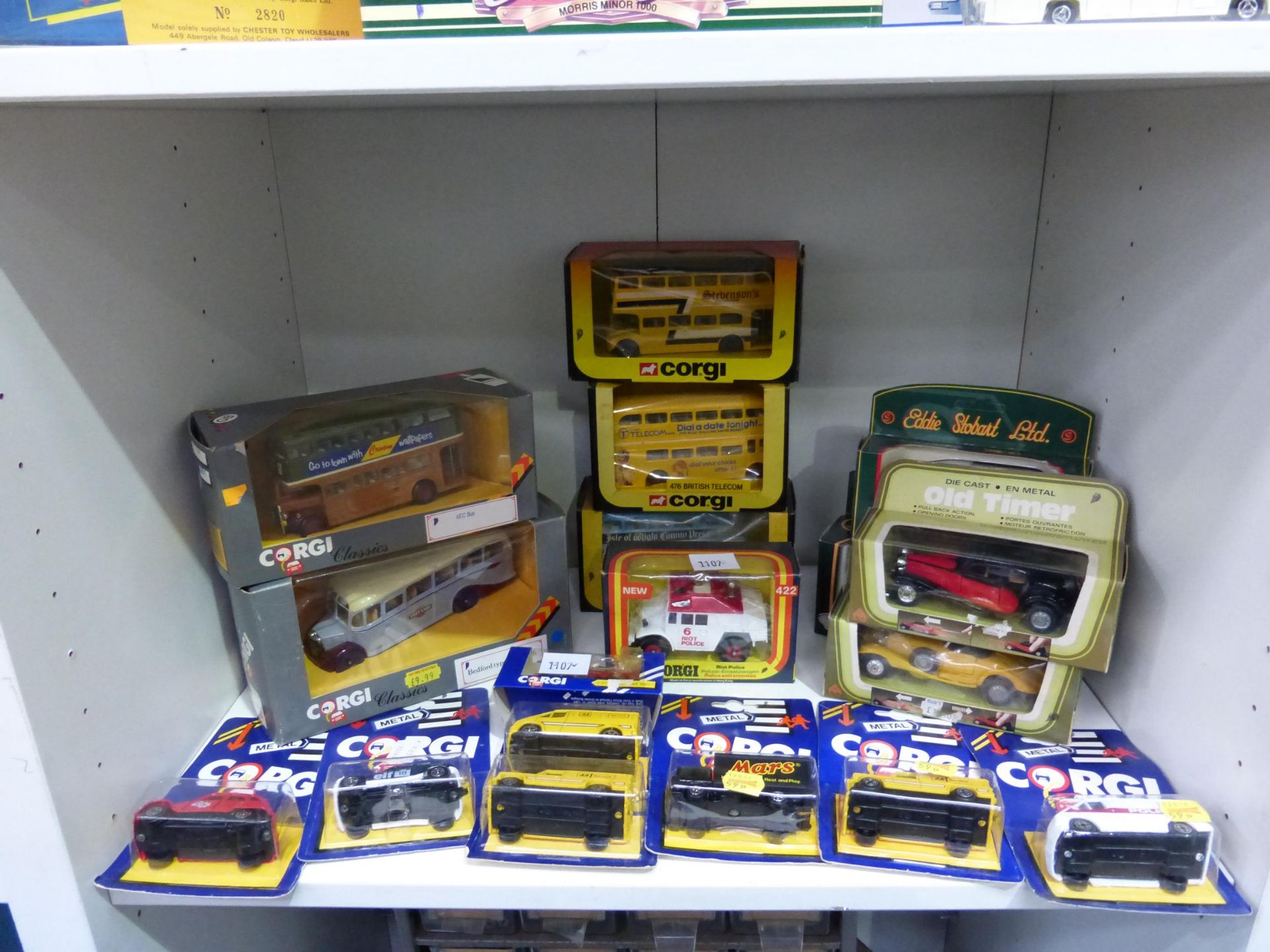 Three shelves to contain a collection of Corgi boxed Diecast Vehicles to include Classic Models, Old - Image 3 of 3