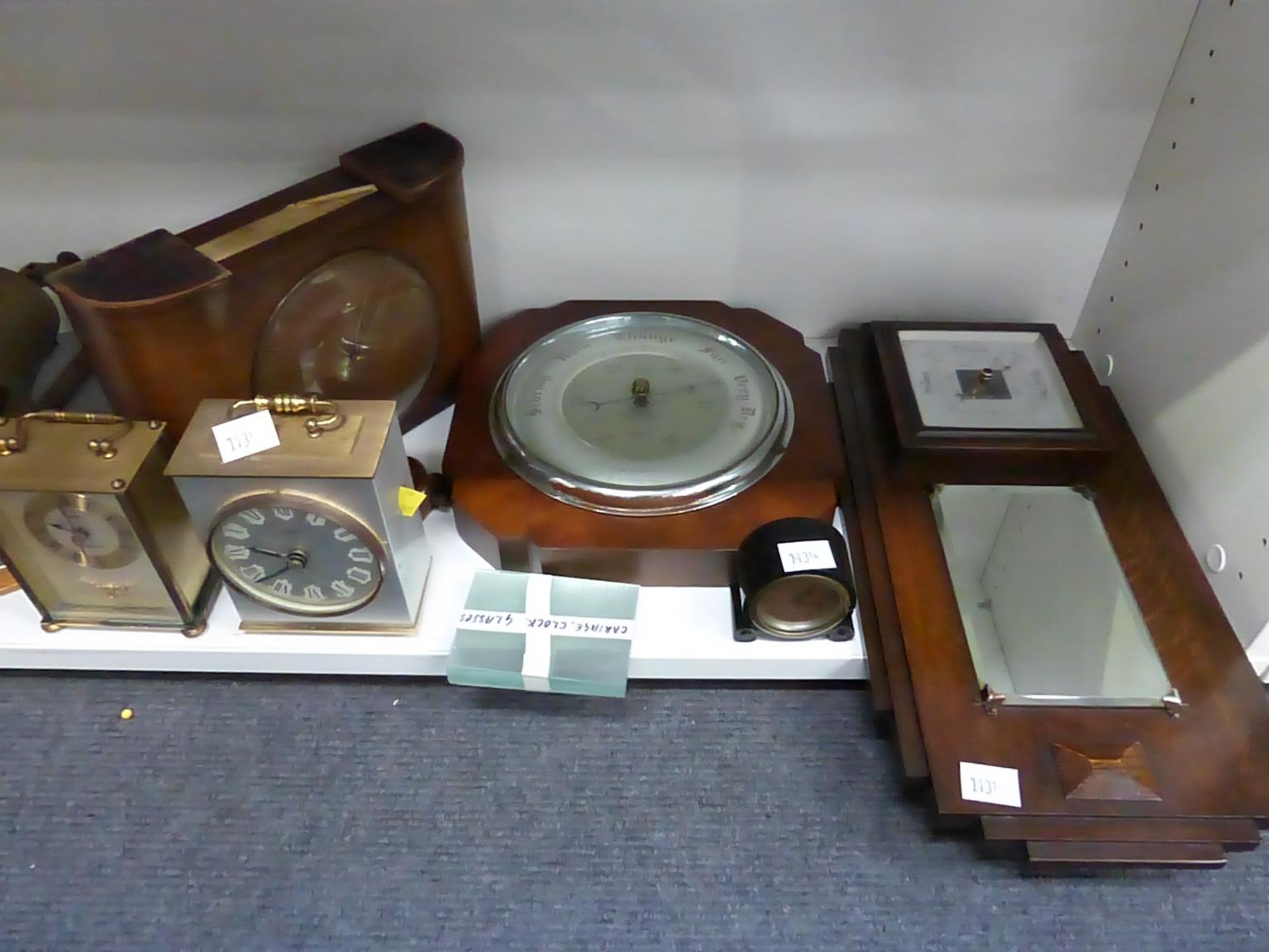 Two Barometers (one with mirror), two Brass Carriage Clocks, Mantle Clock,Carriage Clock Glass, - Image 2 of 2
