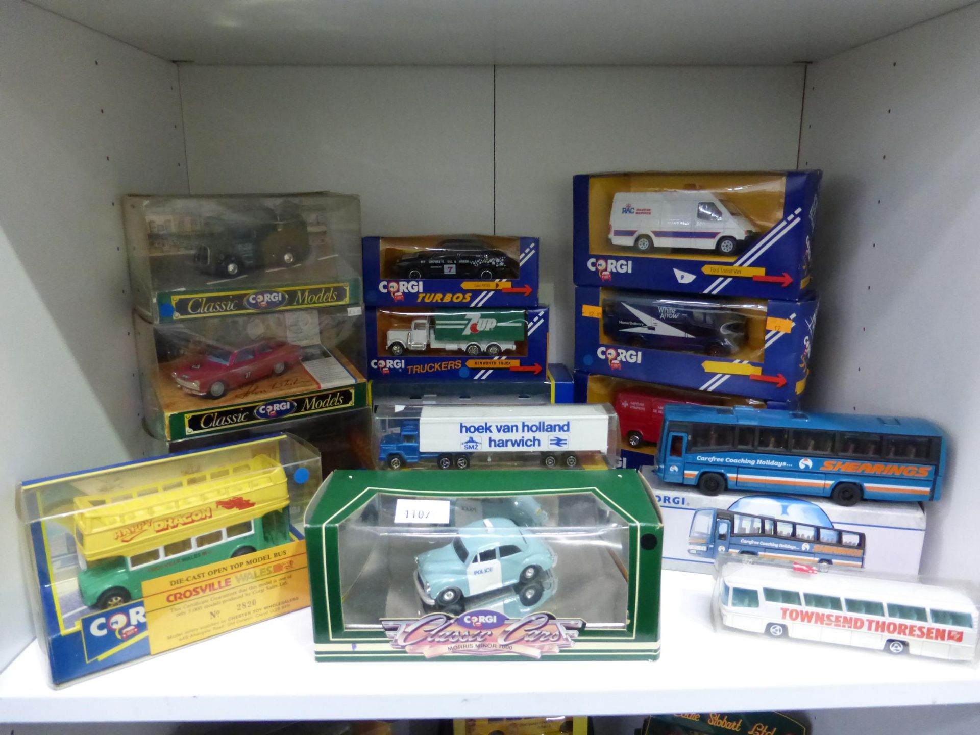 Three shelves to contain a collection of Corgi boxed Diecast Vehicles to include Classic Models, Old - Image 2 of 3