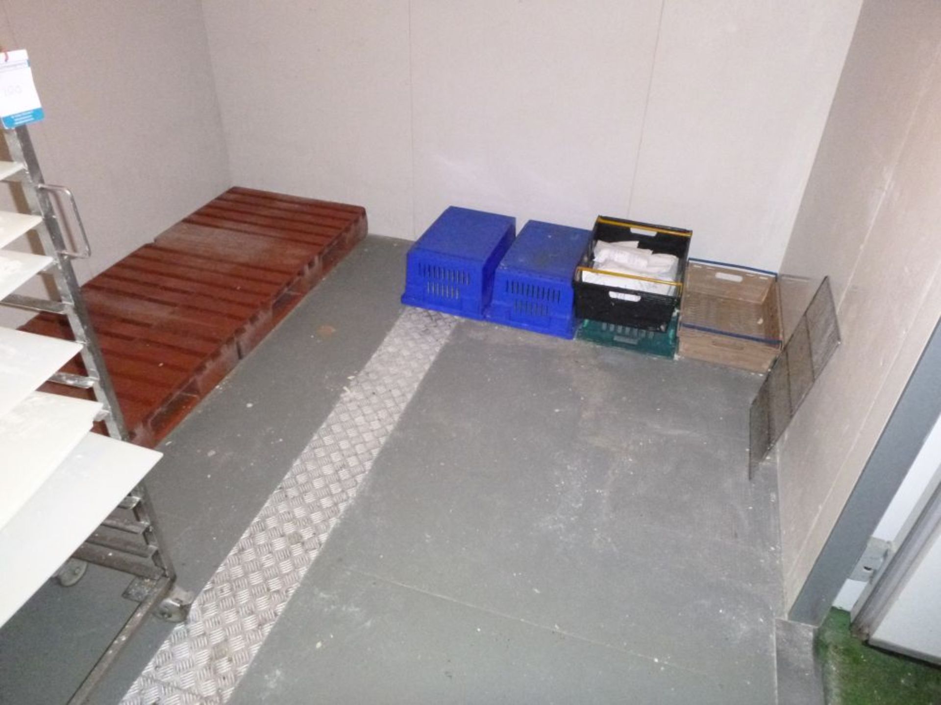 * Stainless Steel Trolley with white acrylic boards and a qty of plastic pallets and crates - Image 2 of 2