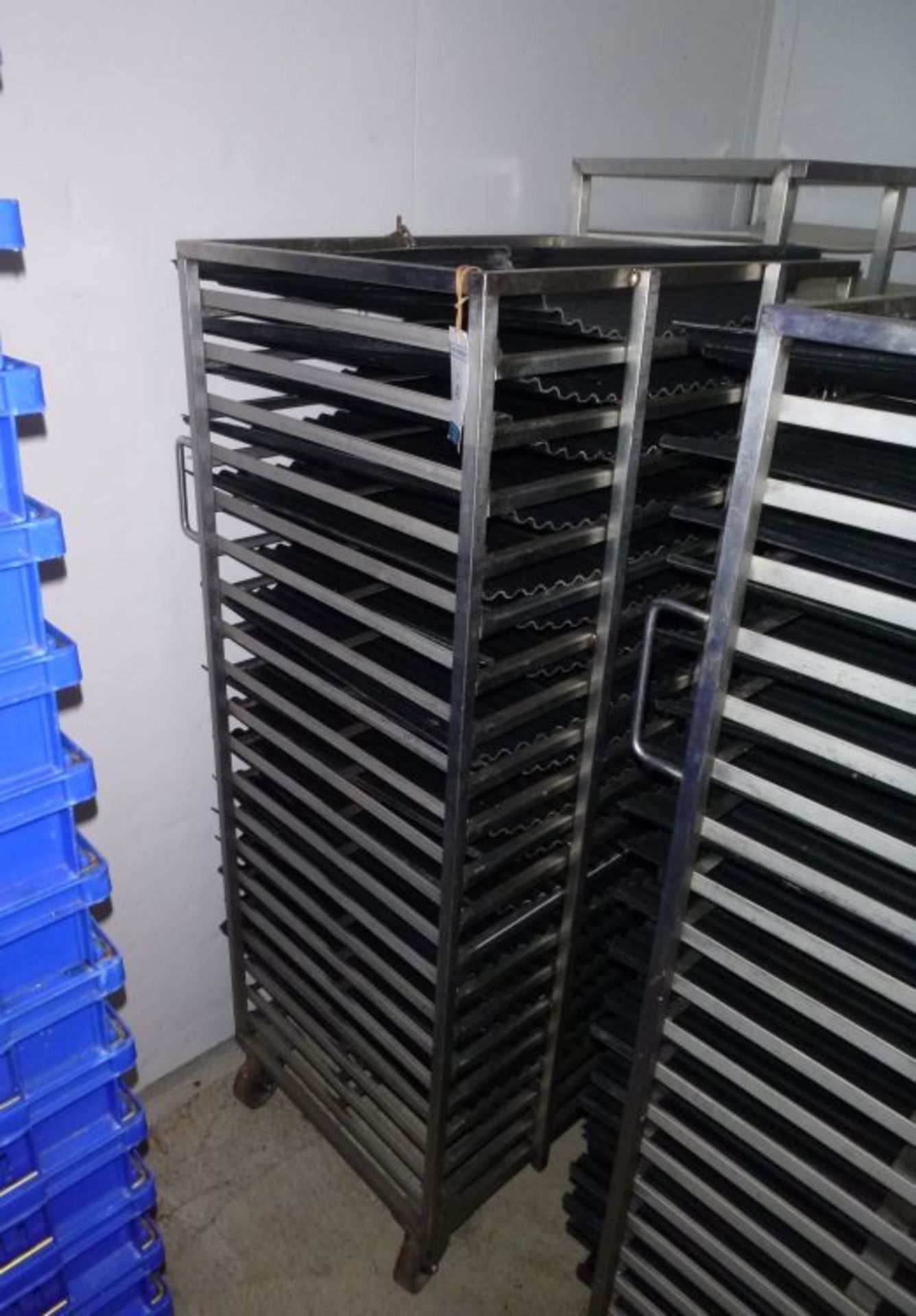 * 2 x Stainless Steel Trollies with flat white acrylic boards and corrugated black acrylic boards