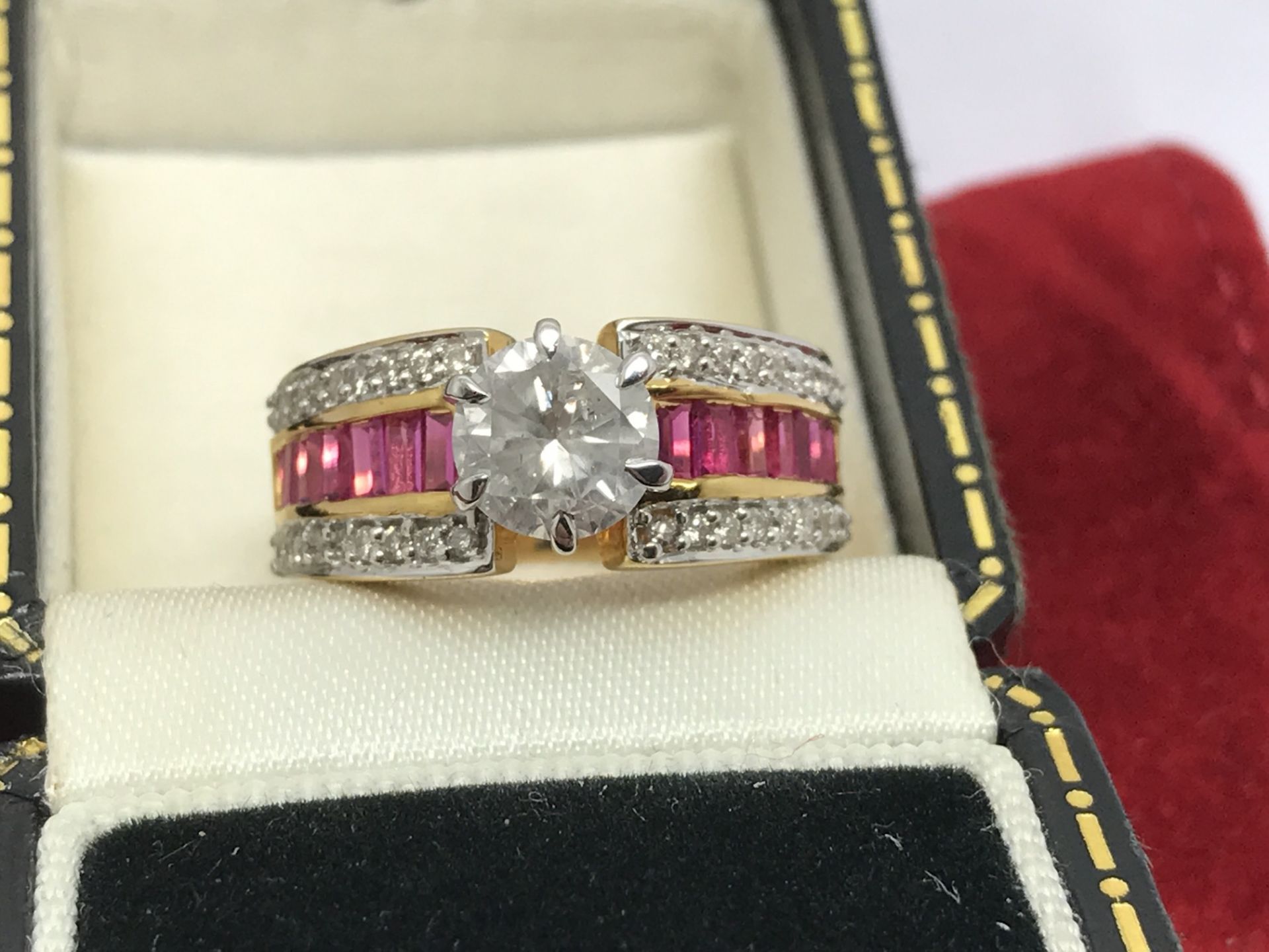 1.32ct DIAMOND & RUBY RING SET IN WHITE METAL TESTED AS 14ct GOLD **NO RESERVE**