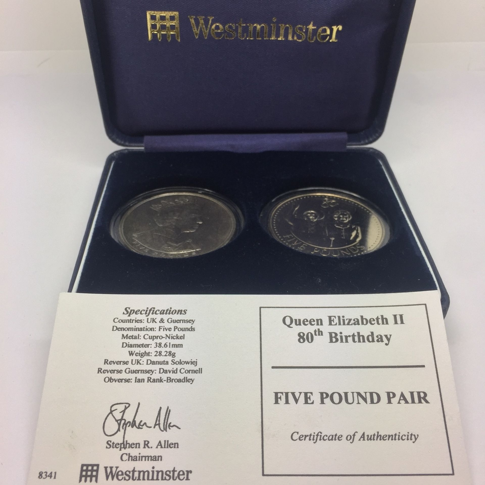 2 Boxed Five Pound Coins Celebrating The Queens 80th Birthday - Image 3 of 3