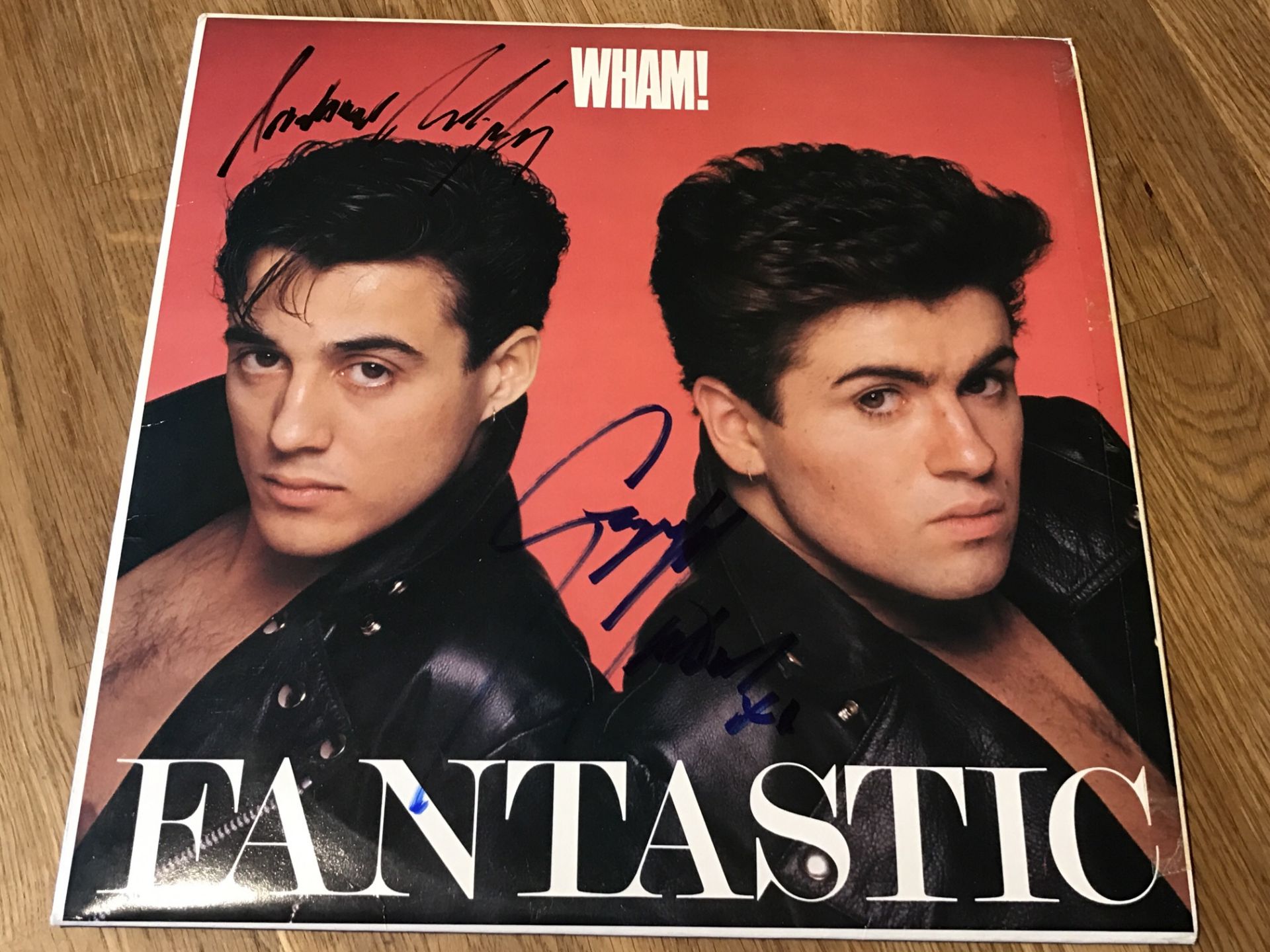 "WHAM" ALBUM COVER SIGNED BY GEORGE MICHAEL & ANDREW RIDGELEY