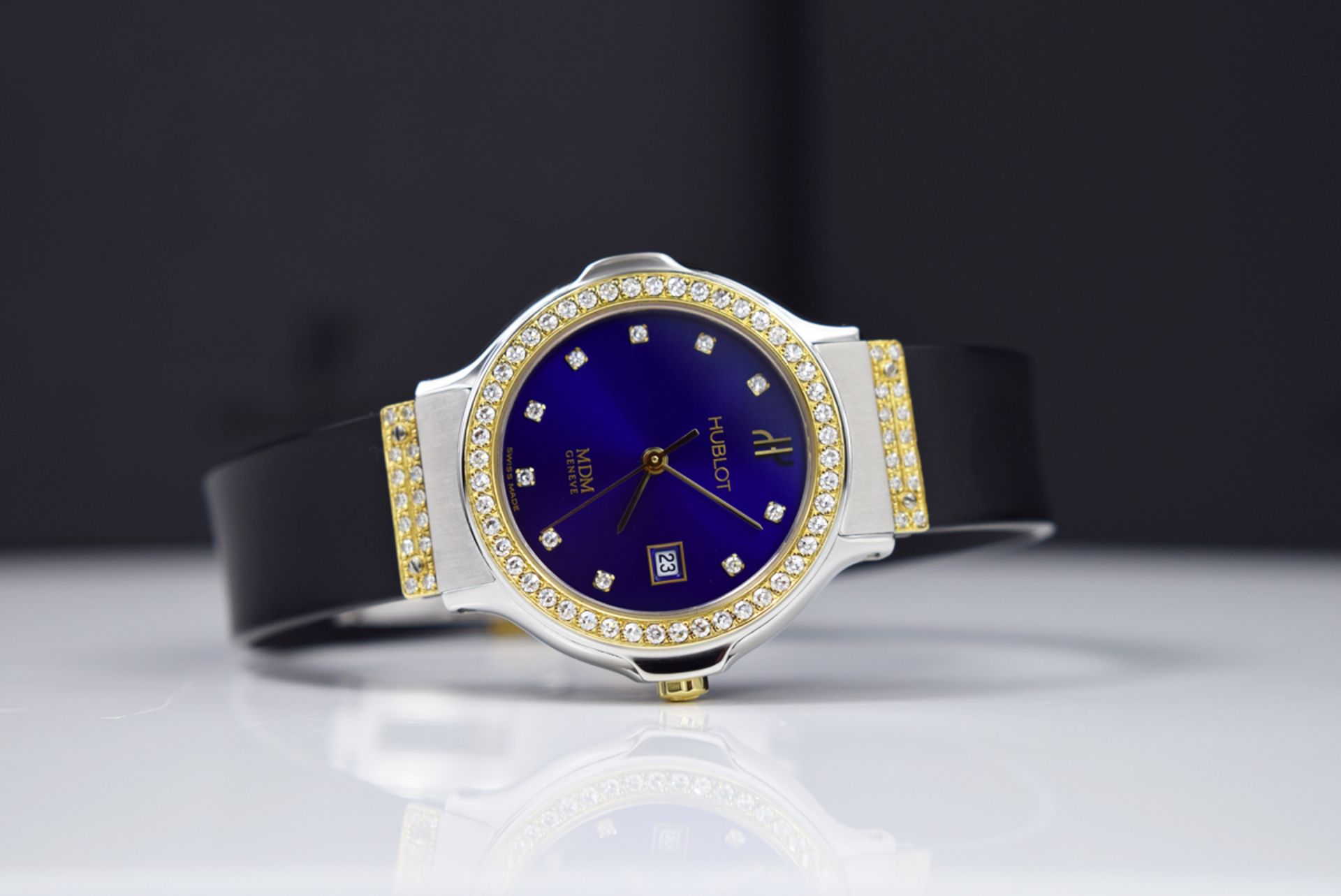 HUBLOT - 'Diamond' Lady Date - Steel and Gold! Gorgeous Blue Dial! - Image 6 of 8