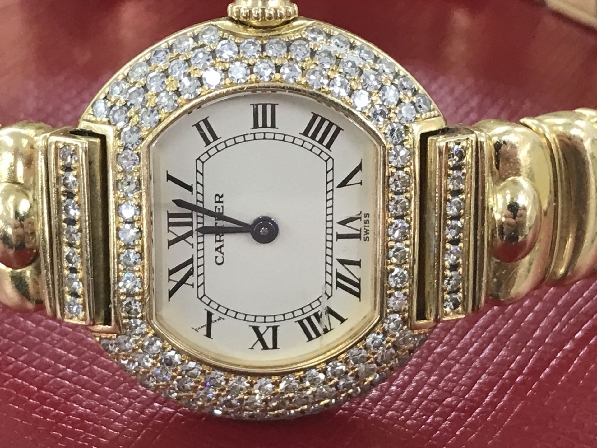 18ct GOLD LADIES CARTIER WATCH SET WITH CARTIER DIAMONDS - RARE MODEL - Image 12 of 15