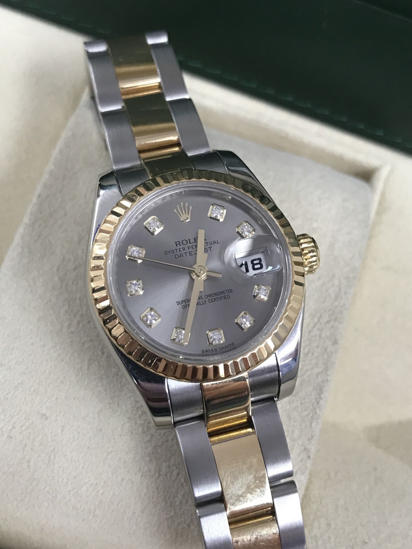 LADIES STEEL & GOLD ROLEX DATEJUST SET WITH DIAMONDS WITH BOX & PAPERS - Image 7 of 10
