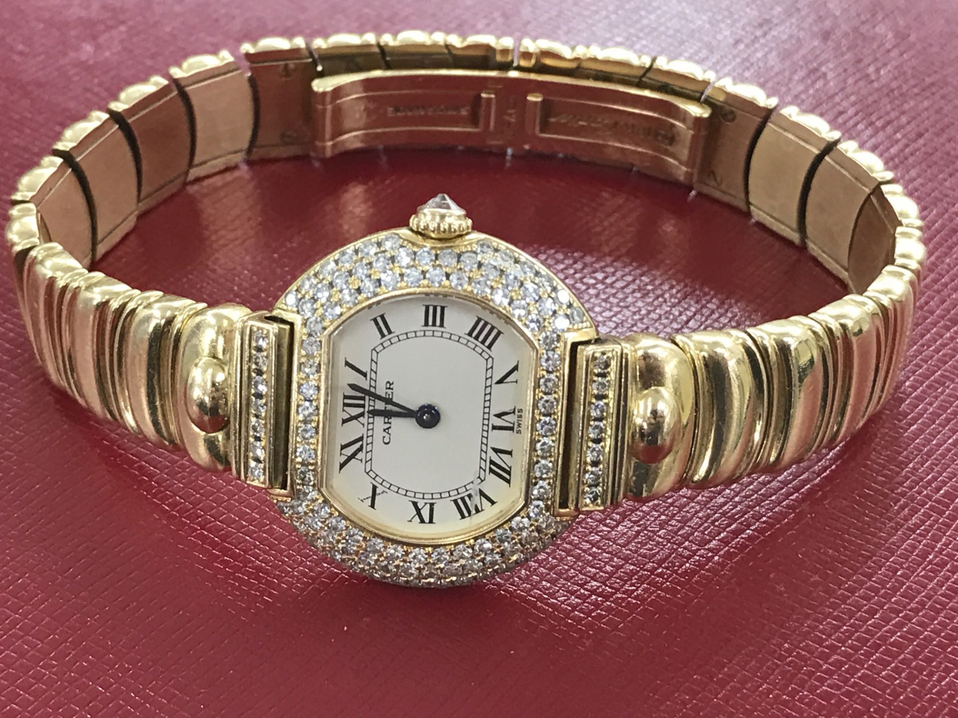 18ct GOLD LADIES CARTIER WATCH SET WITH CARTIER DIAMONDS - RARE MODEL - Image 11 of 15