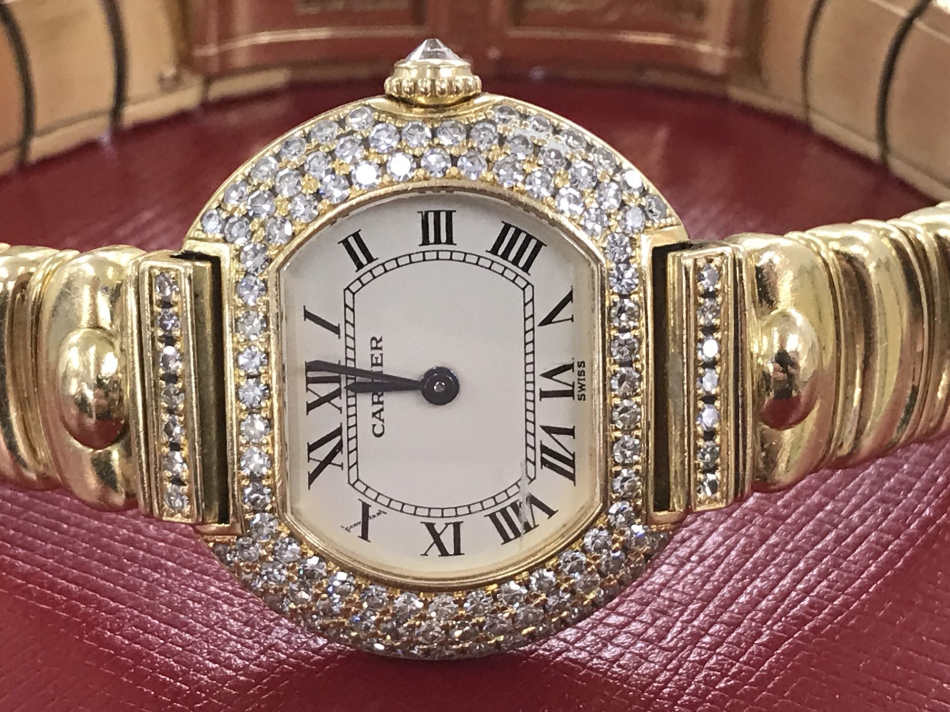 18ct GOLD LADIES CARTIER WATCH SET WITH CARTIER DIAMONDS - RARE MODEL - Image 7 of 15