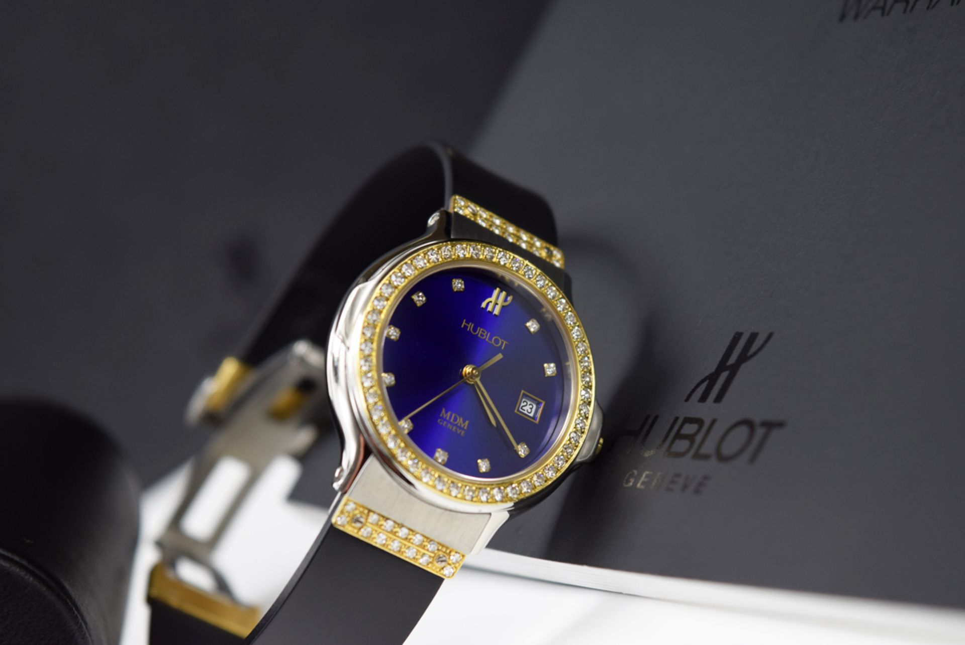 HUBLOT - 'Diamond' Lady Date - Steel and Gold! Gorgeous Blue Dial! - Image 4 of 8