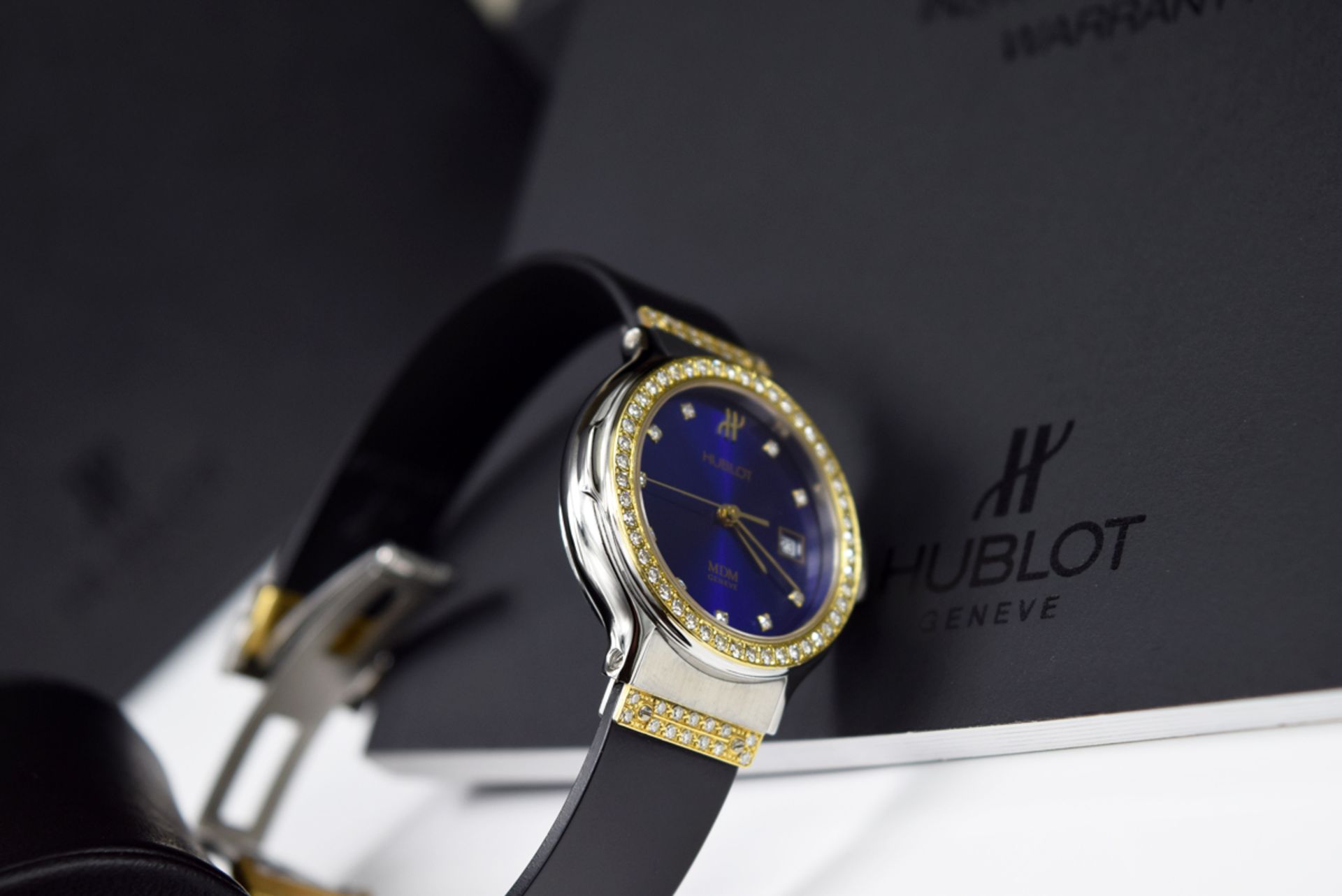 HUBLOT - 'Diamond' Lady Date - Steel and Gold! Gorgeous Blue Dial! - Image 8 of 8