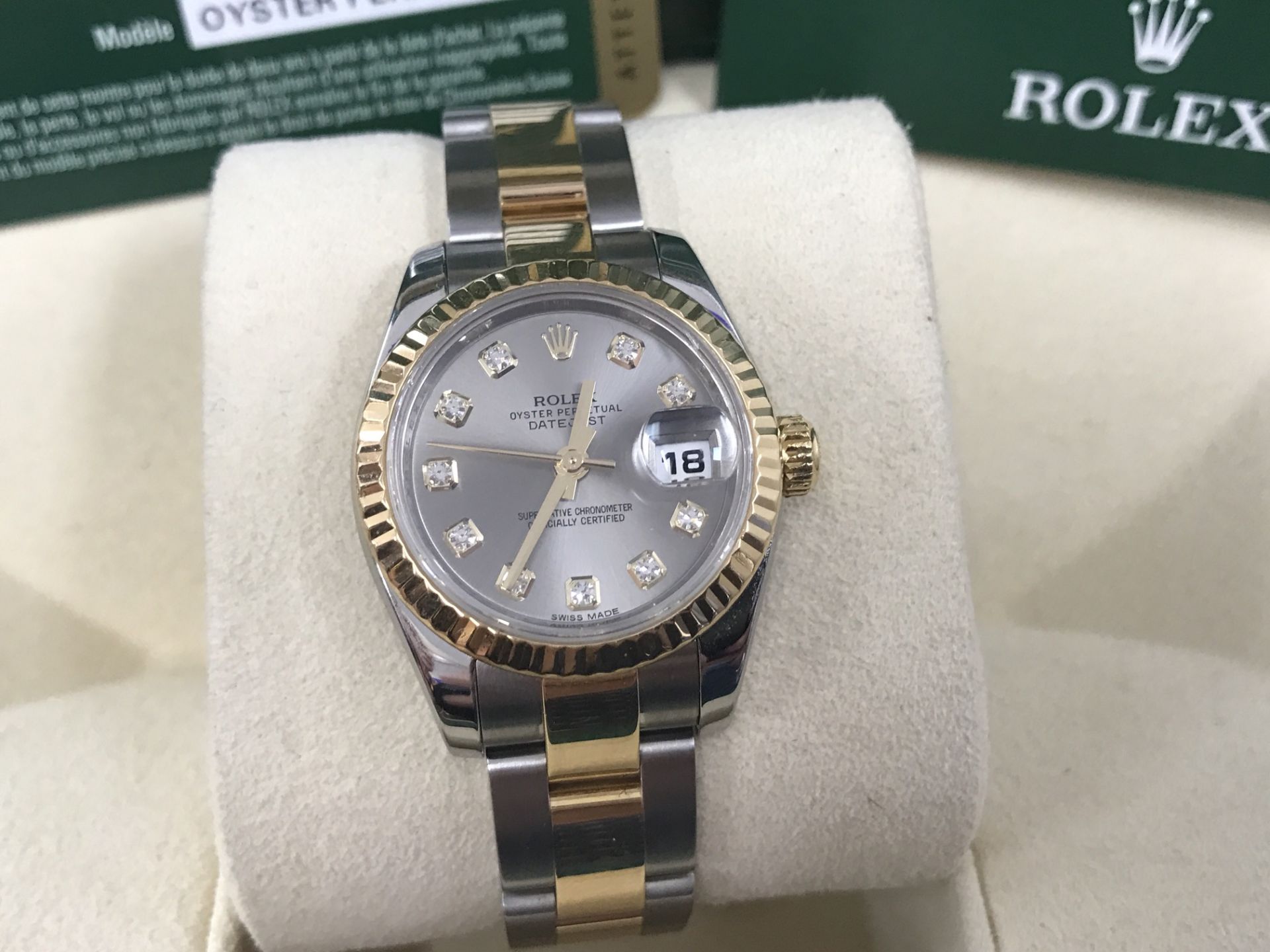 LADIES STEEL & GOLD ROLEX DATEJUST SET WITH DIAMONDS WITH BOX & PAPERS - Image 10 of 10