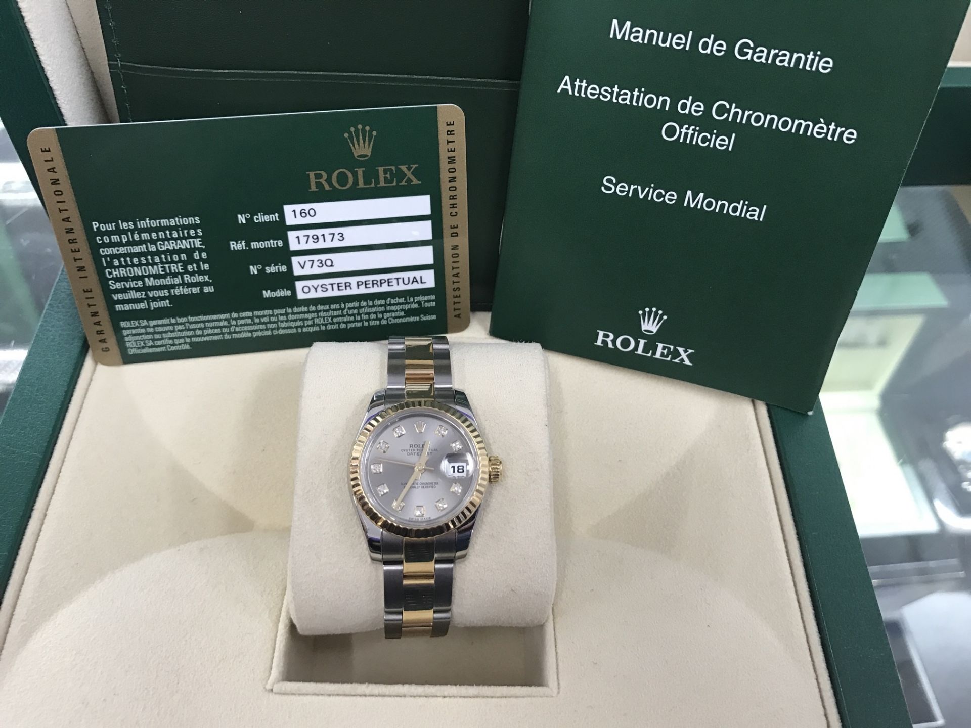 LADIES STEEL & GOLD ROLEX DATEJUST SET WITH DIAMONDS WITH BOX & PAPERS