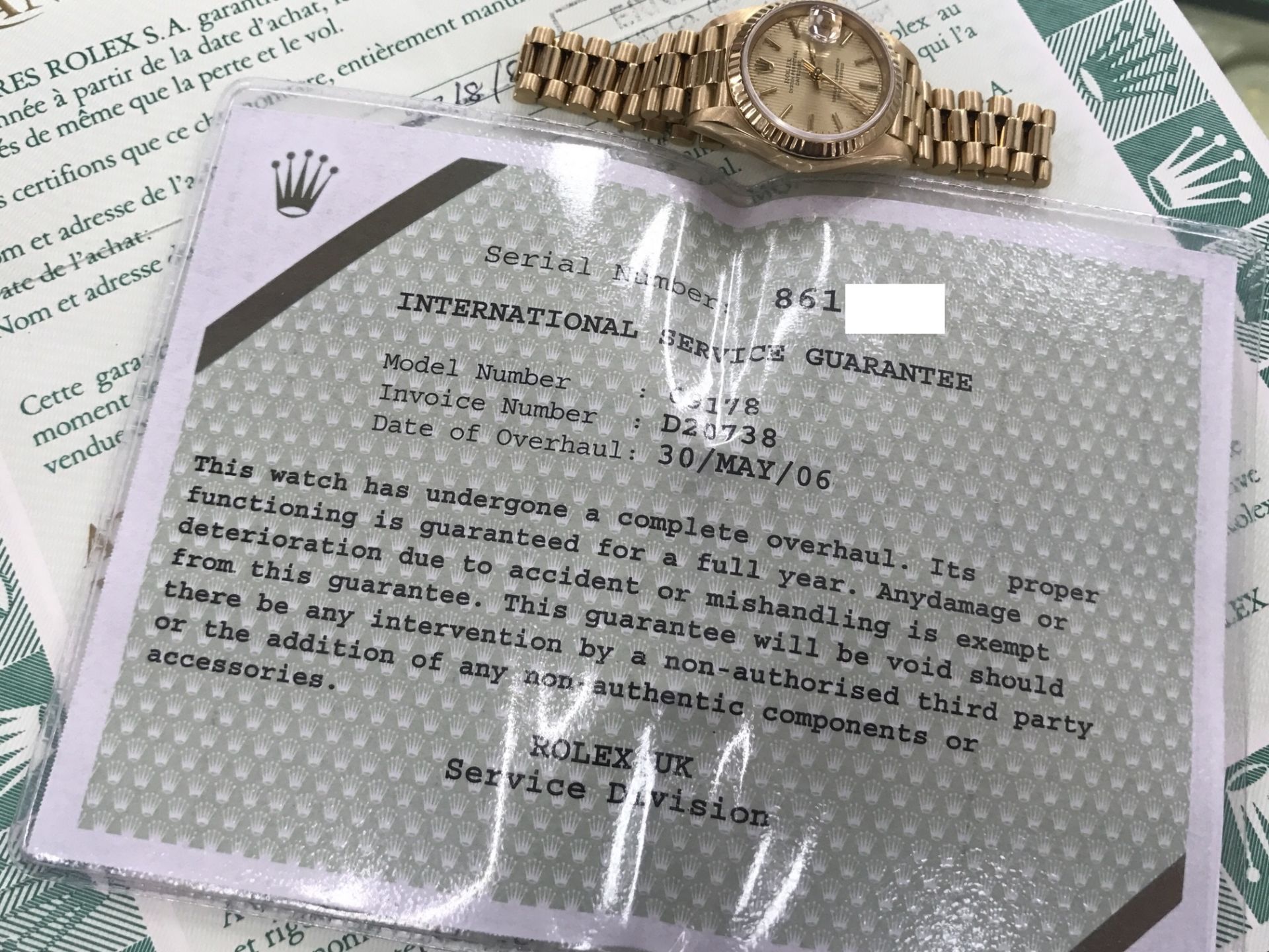 18ct GOLD LADIES ROLEX WITH PAPERWORK & SERVICE RECEIPT - Image 6 of 7