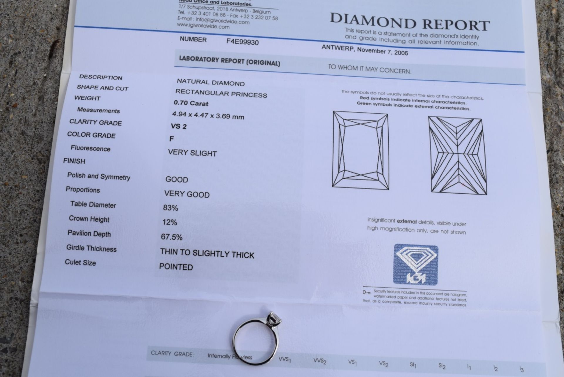 VS2 F *IGI* Certificated Princess Cut Diamond Platinum Ring - Image 4 of 8