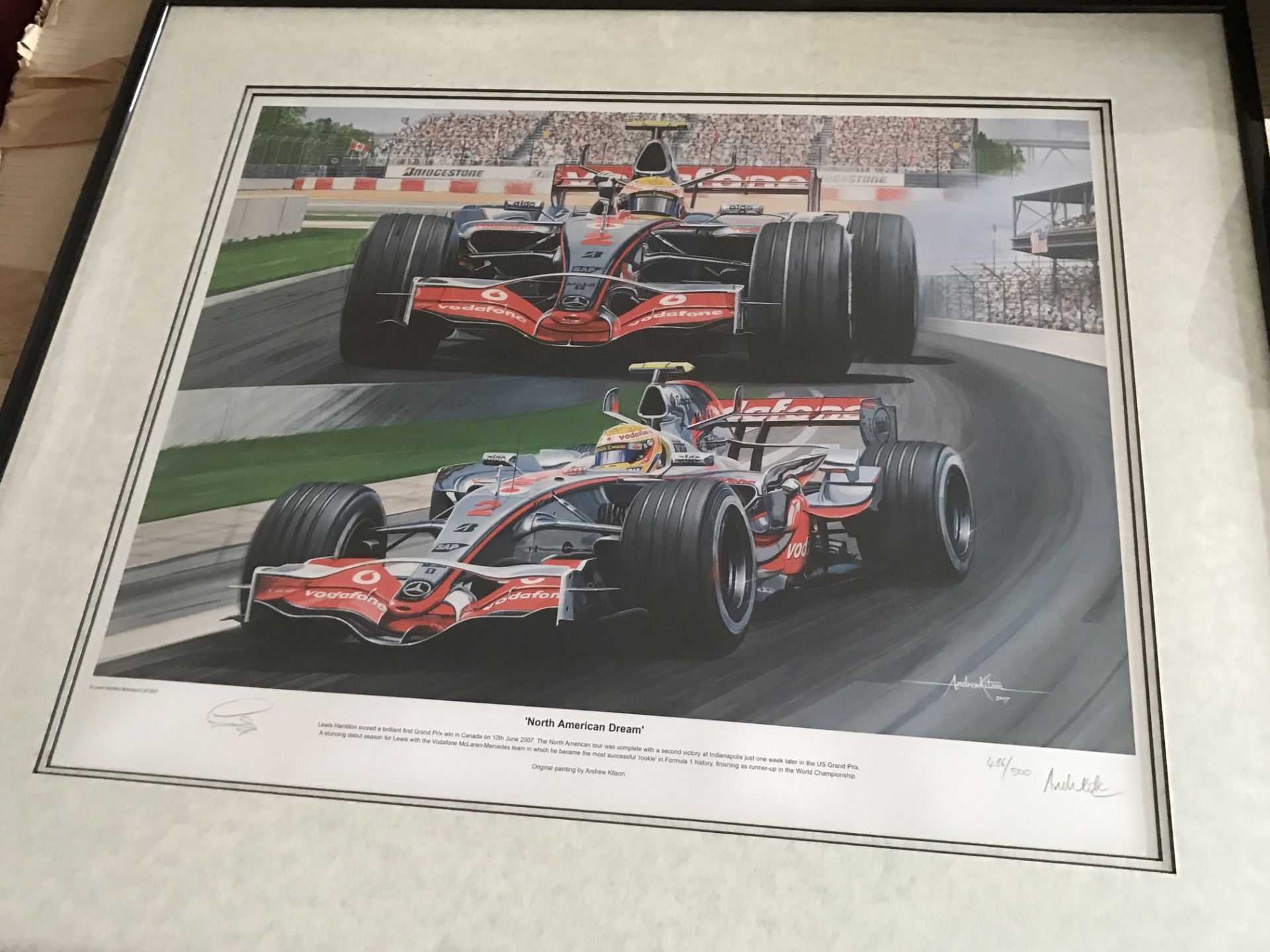 LEWIS HAMILTON SIGNED PRINT OF 2007 CANADIAN GRAND PRIX WITH C.O.A