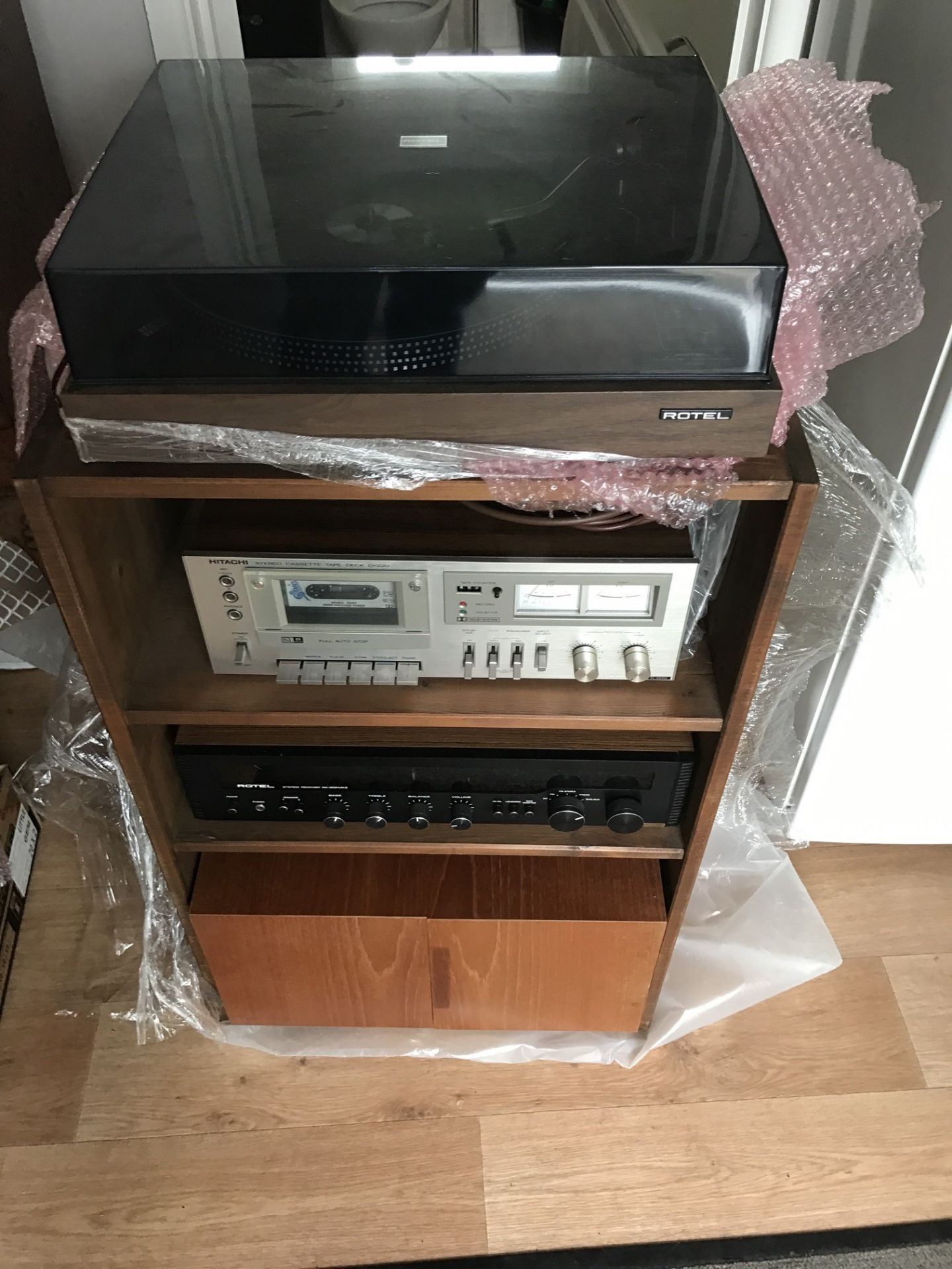 SEPARATE HI FI SYSTEM INC ROTEL TURNTABLE & ROTEL STEREO RECEIVER + TAPE PLAYER & CABINET - Image 8 of 8