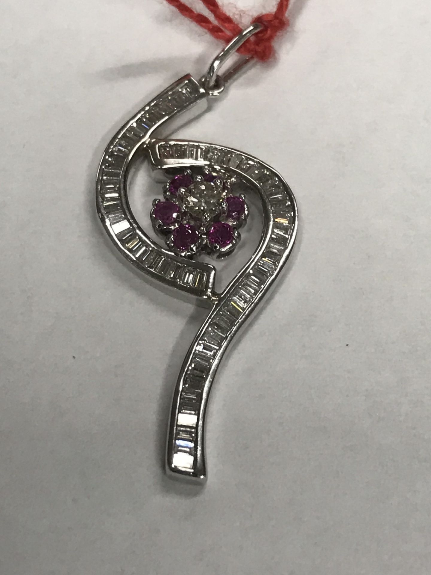 BAGUETTE DIAMOND APPROX 1.30ct & RUBY APPROX 0.50ct PENDANT