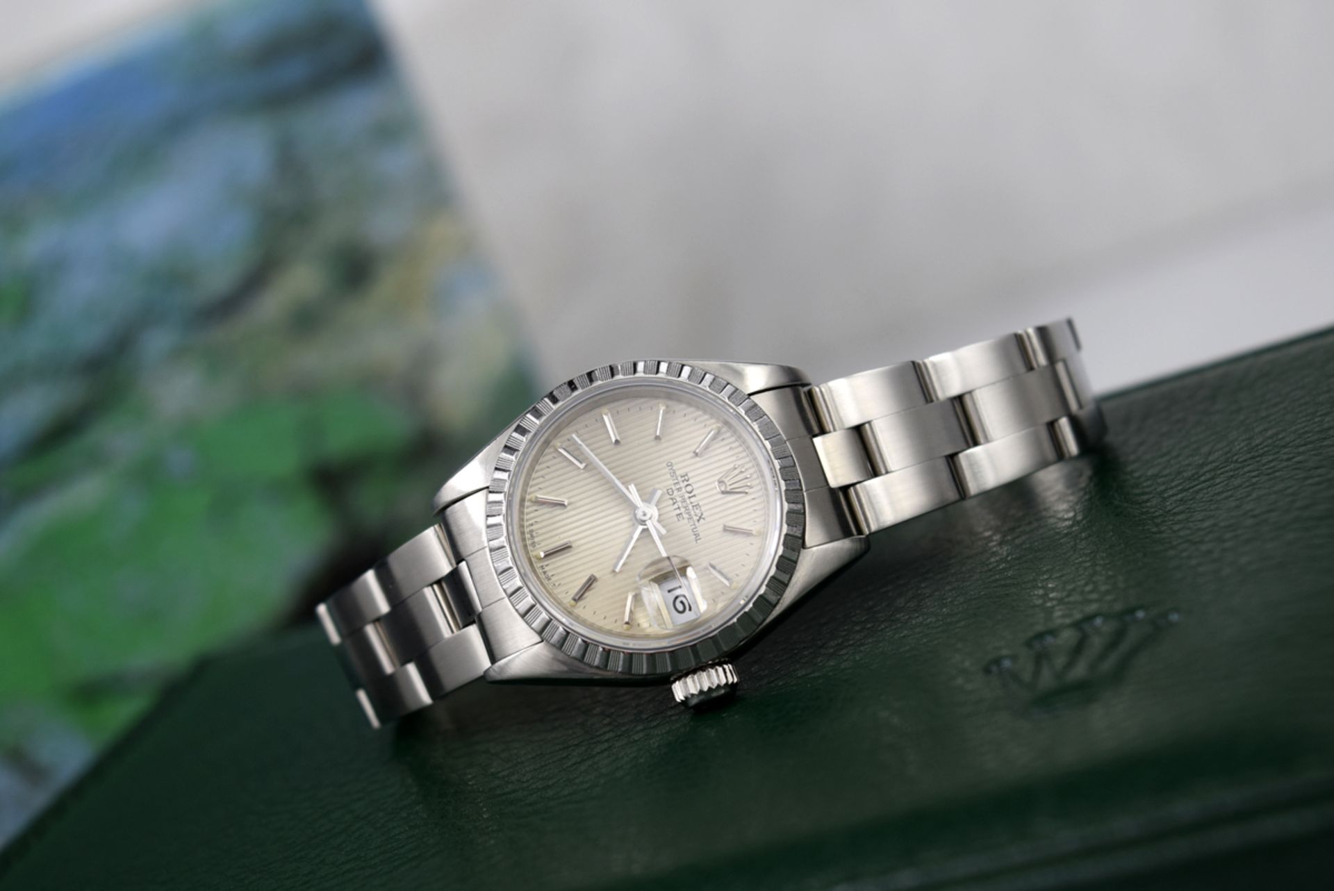 ROLEX OYSTER PERPETUAL DATE - STEEL with SILVER TAPESTRY DIAL! - Image 2 of 6