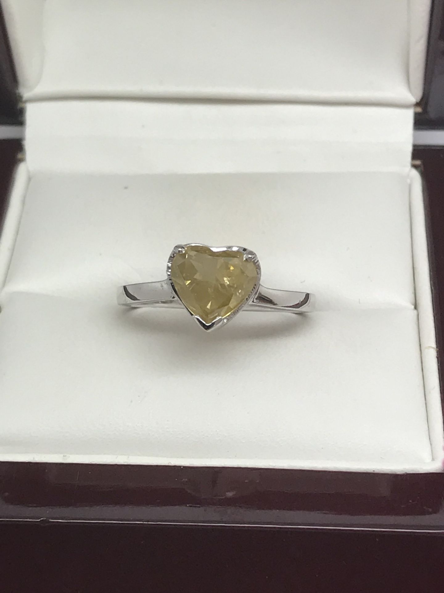 2.01ct YELLOW DIAMOND SOLITAIRE RING SET IN WHITE METAL MARKED 750 TESTED AS 18ct
