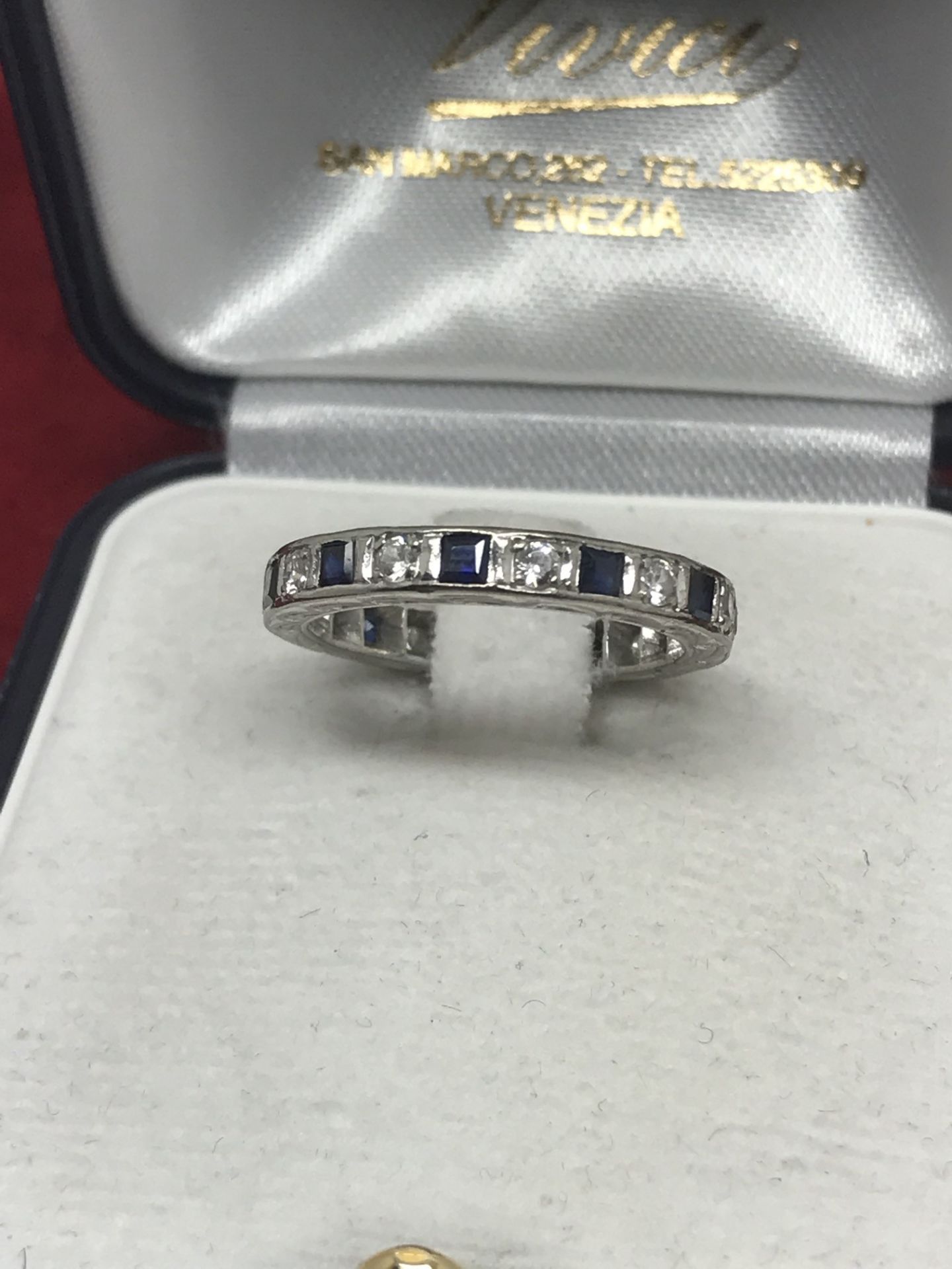 BLUE SAPPHIRE FULL ETERNITY RING - WHITE METAL MARKED 585