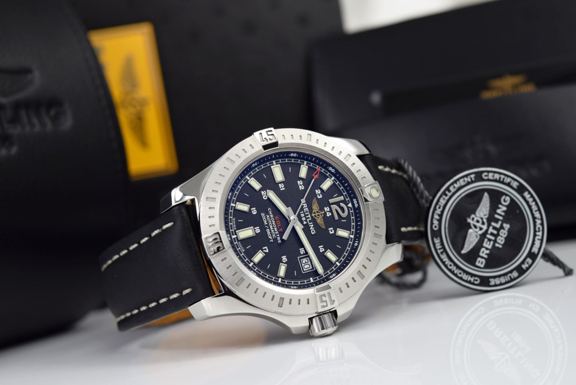 BREITLING COLT 44 AUTOMATIC - STEEL WITH BLACK DIAL & BLACK STRAP! - Image 12 of 12