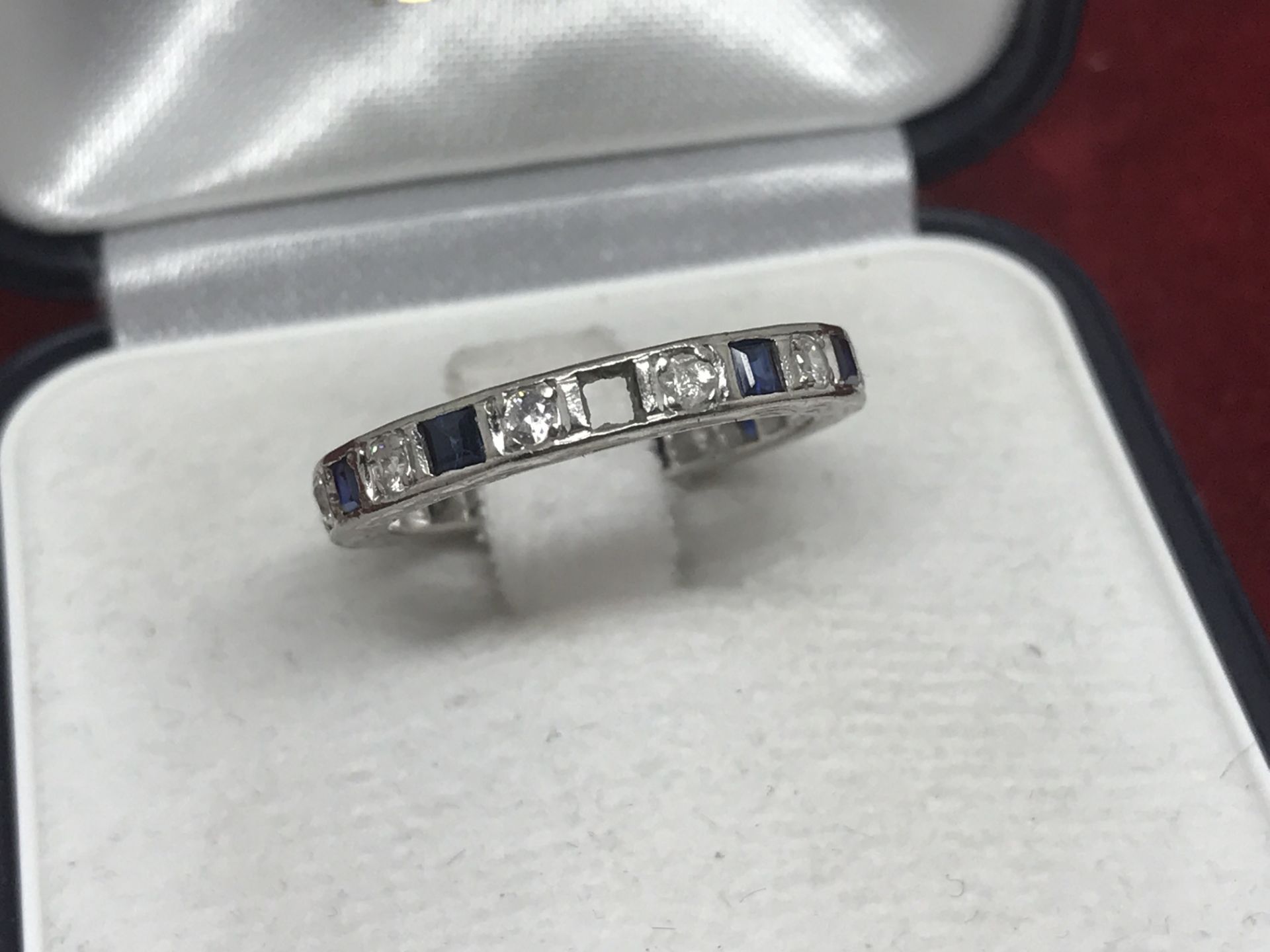 BLUE SAPPHIRE FULL ETERNITY RING - WHITE METAL MARKED 585 - Image 3 of 3