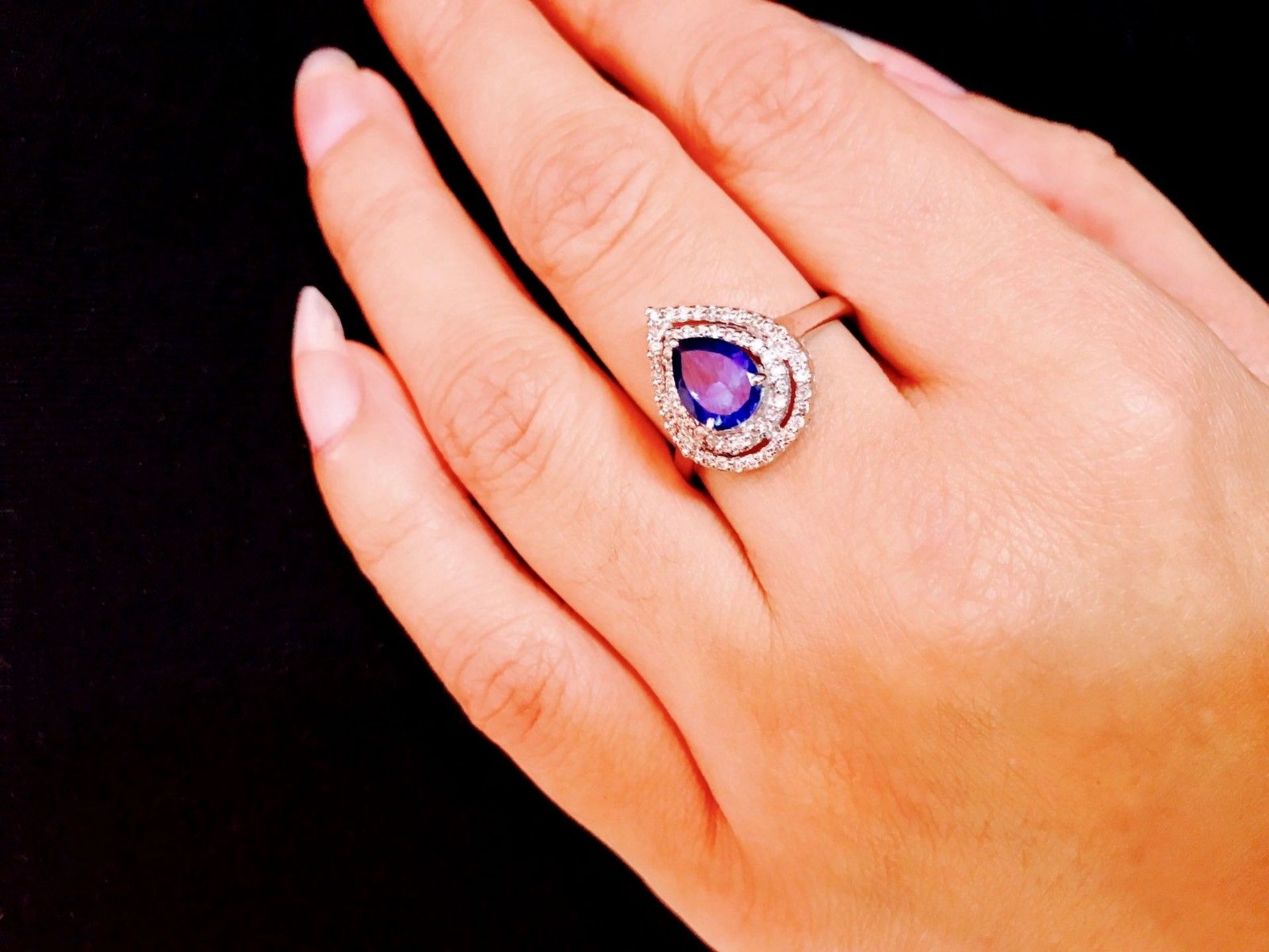 Pear Sapphire & Diamond 14ct White Gold Ring