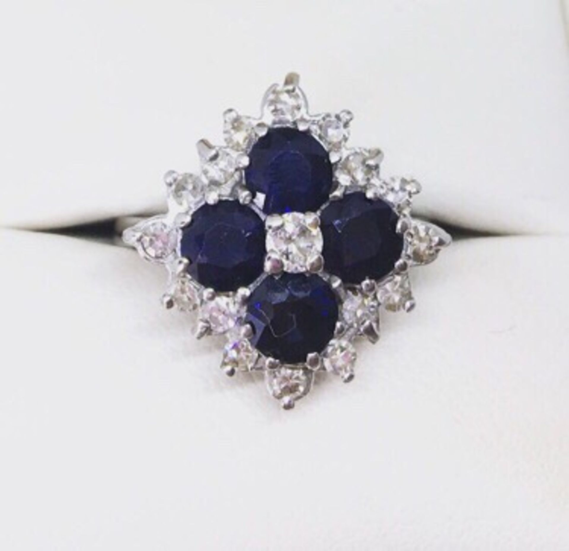 FINE 18ct WHITE GOLD 2ct SAPPHIRE & 0.46ct DIAMOND RING