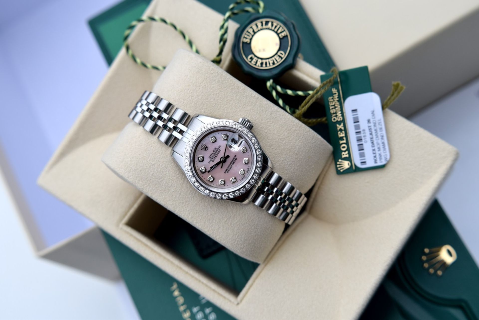 ♥ GORGEOUS ♥ Rolex *Diamond Encrusted* Pink Pearl Lady DateJust