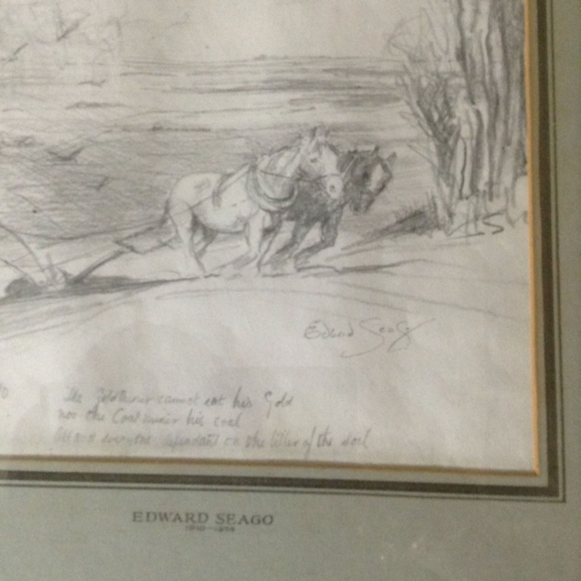 AFTER EDWARD SEAGO, BEARS SIGNATURE, PENCIL DRAWING, PLOUGHING SCENE 14 1/2 X 10ins - Image 3 of 5