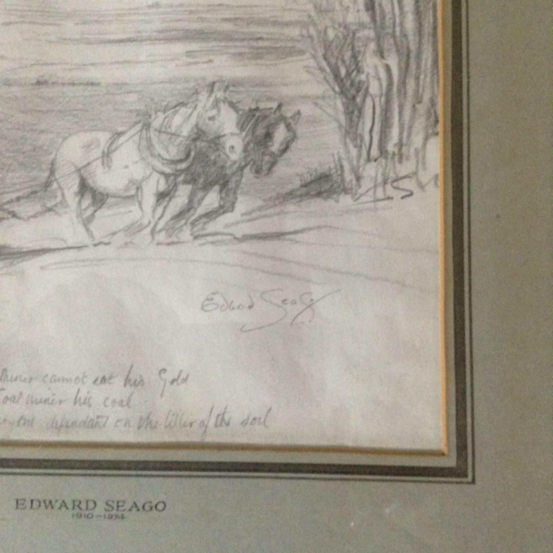 AFTER EDWARD SEAGO, BEARS SIGNATURE, PENCIL DRAWING, PLOUGHING SCENE 14 1/2 X 10ins - Image 2 of 5