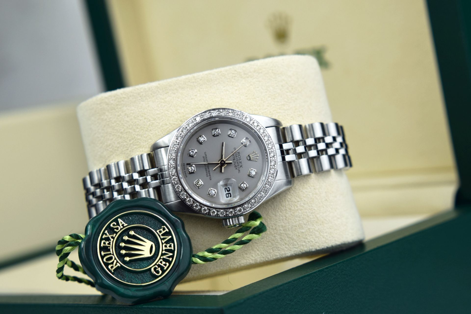 Rolex Steel & 18k White Gold *Diamond Encrusted* Lady DateJust with Silver Grey Diamond Dial - Image 2 of 12