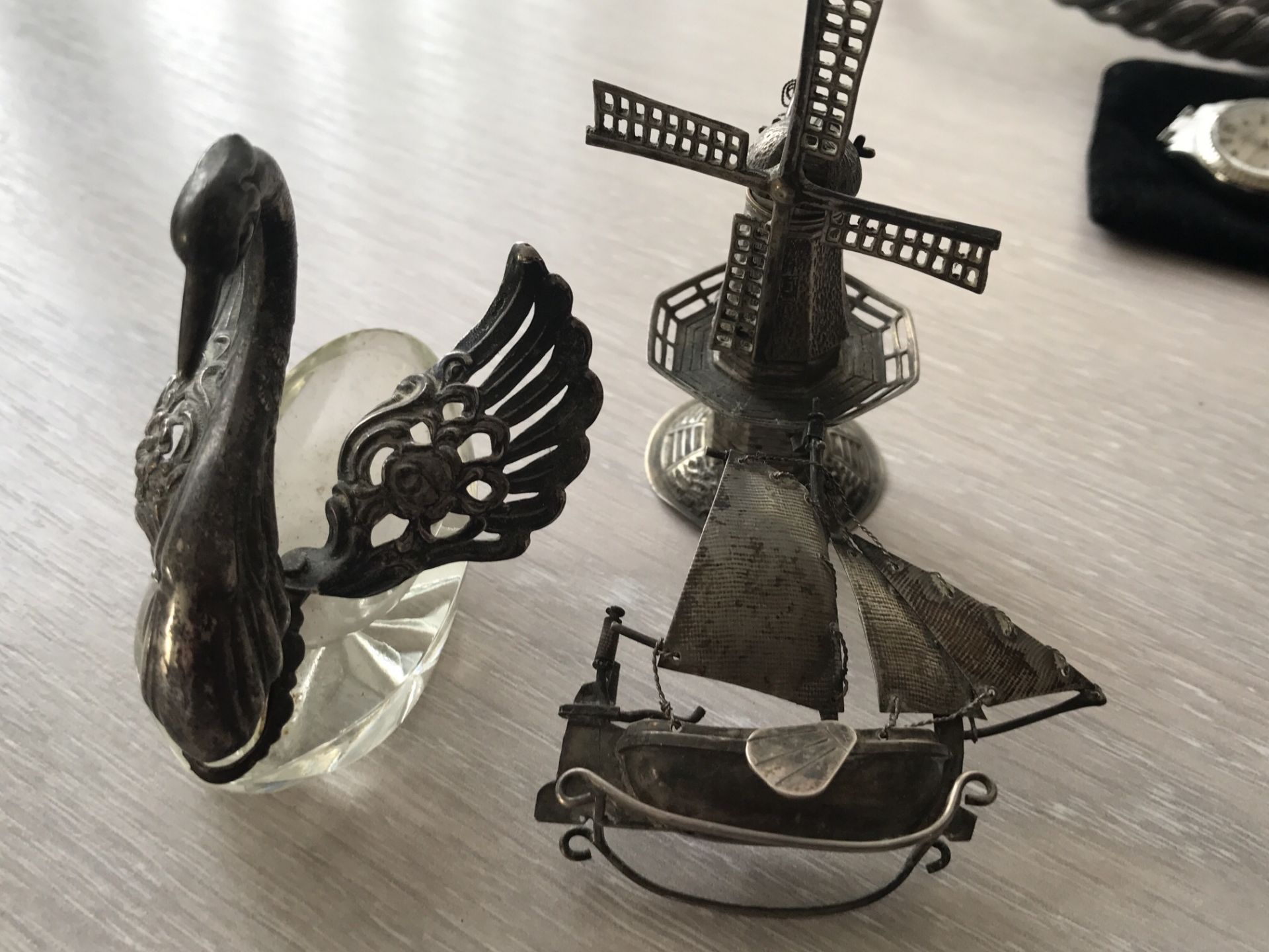 CONTINENTAL SILVER SWAN SALT, WINDMILL & YACHT - Image 2 of 2
