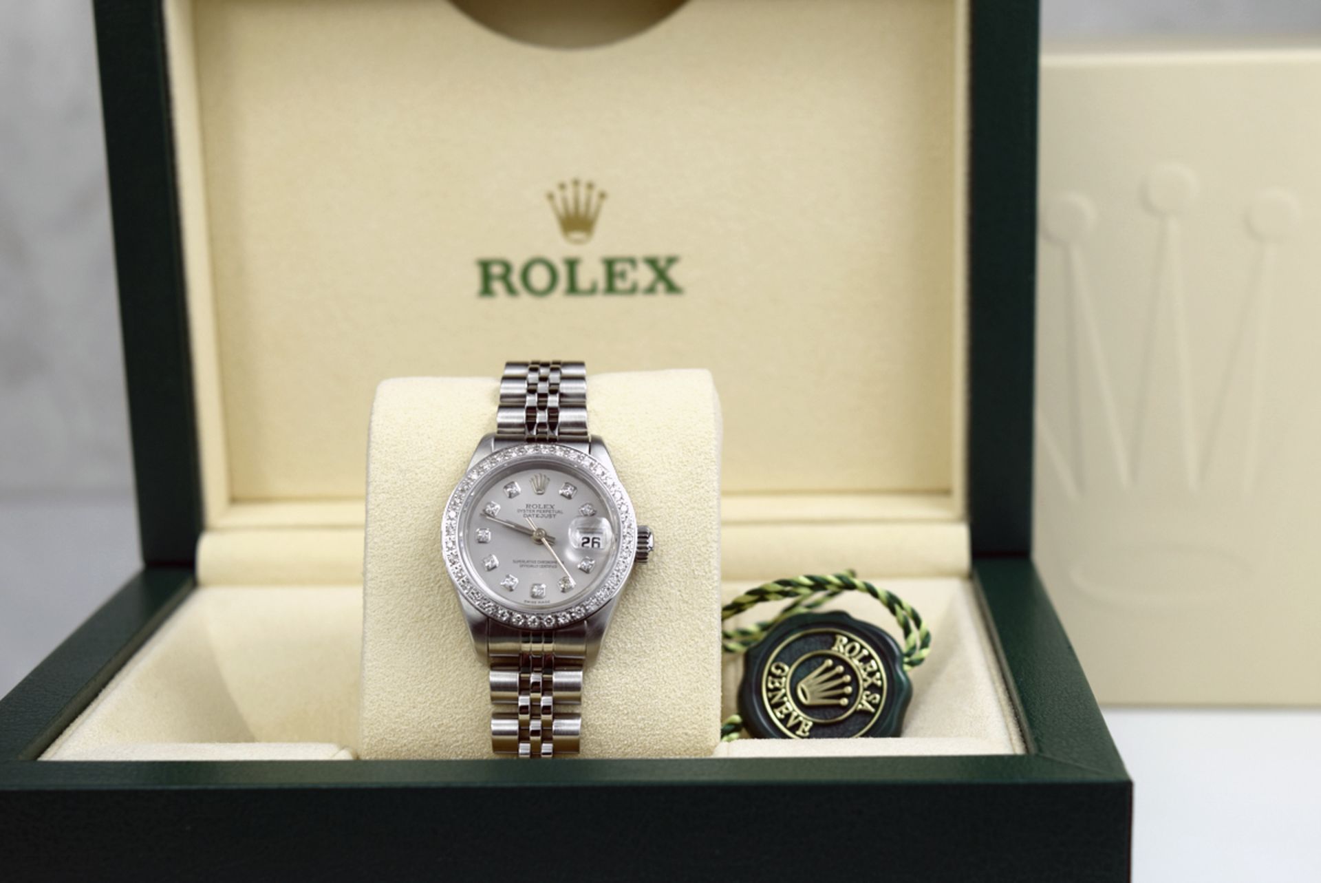 Rolex Steel & 18k White Gold *Diamond Encrusted* Lady DateJust with Silver Grey Diamond Dial - Image 10 of 12