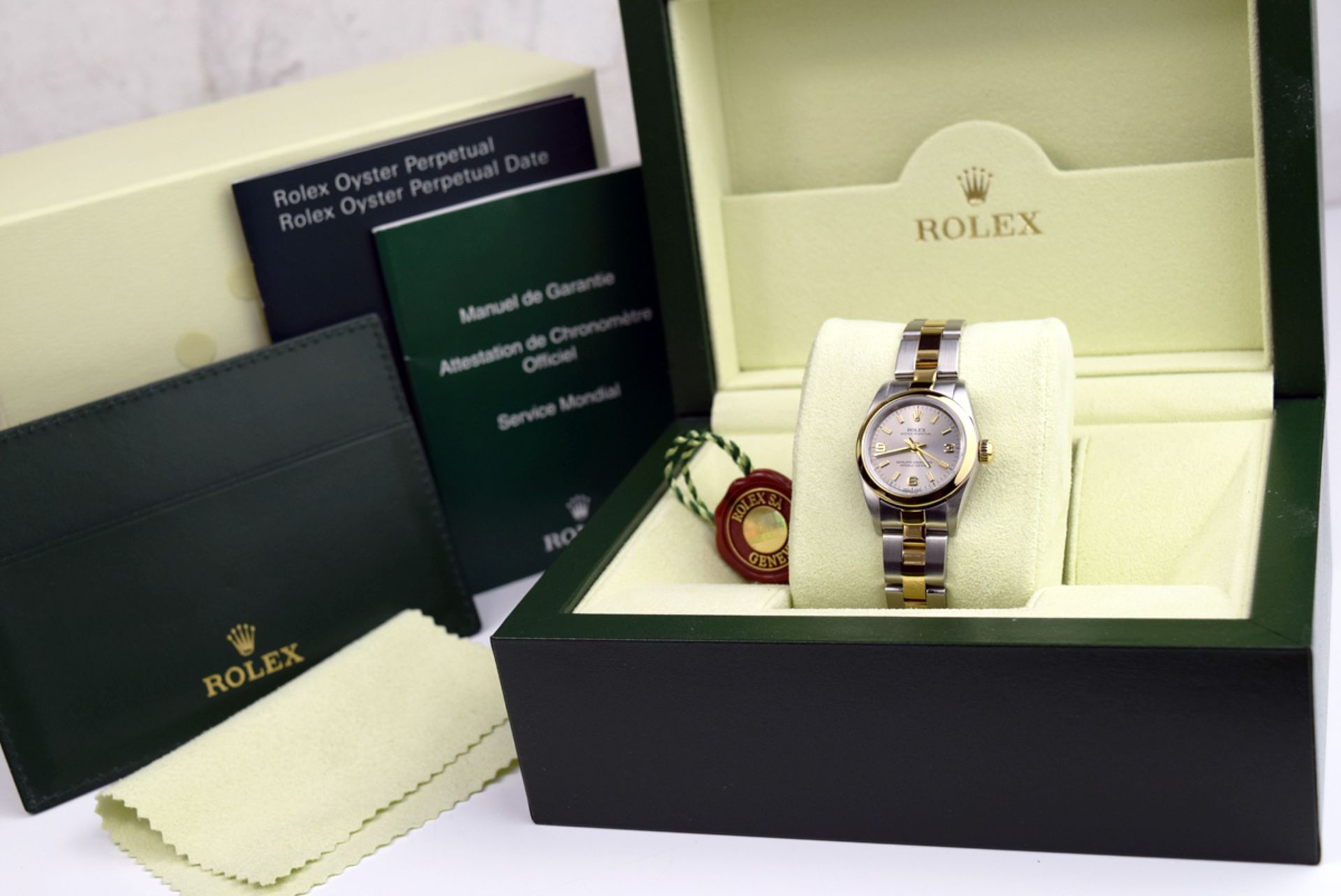ROLEX - 18K GOLD & STEEL LADY OYSTER PERPETUAL with GREY ARABIC DIAL - Image 5 of 10