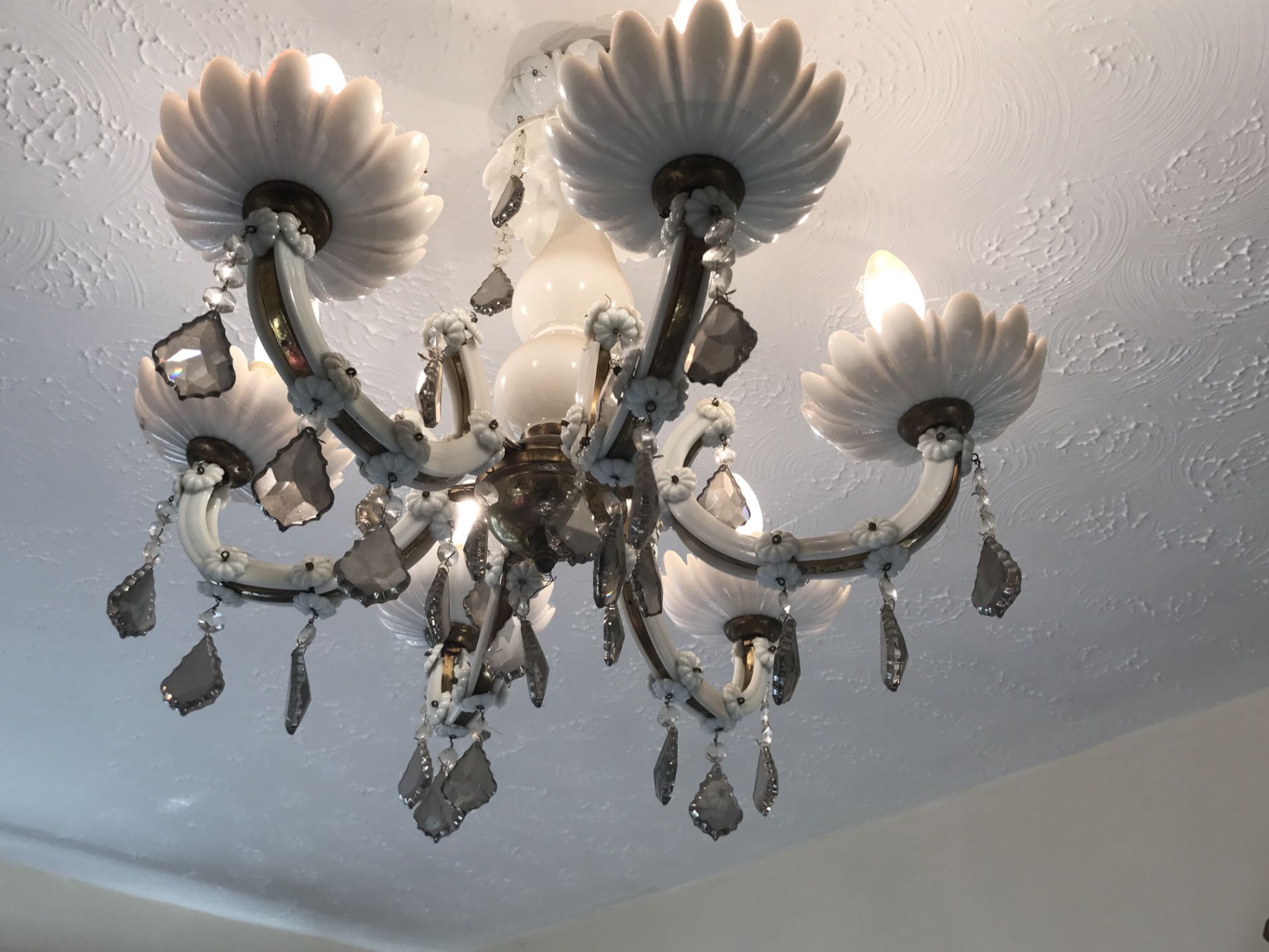 ANTIQUE MILK GLASS CHANDELIER - Image 2 of 3