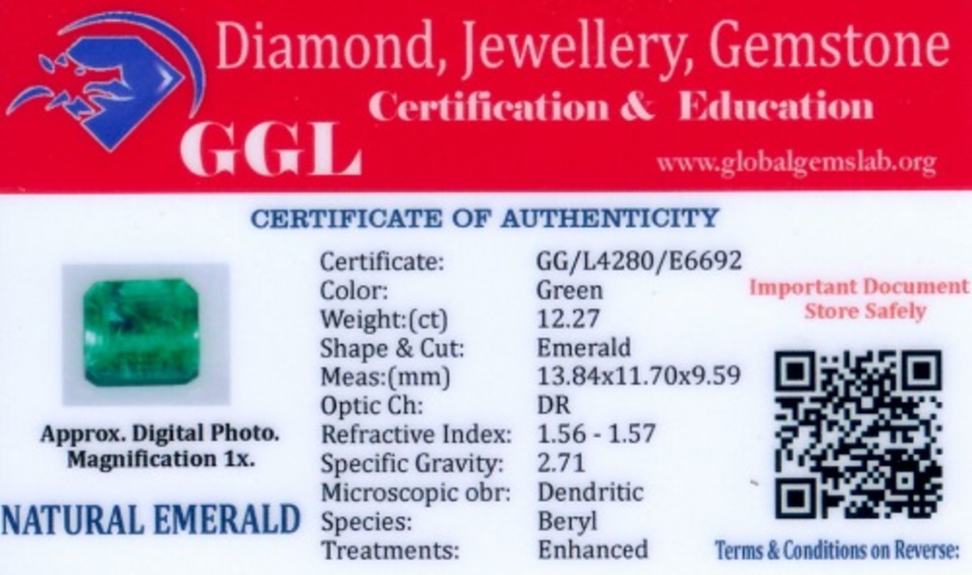12.27CT Emerald with Certificate Card - Image 2 of 3