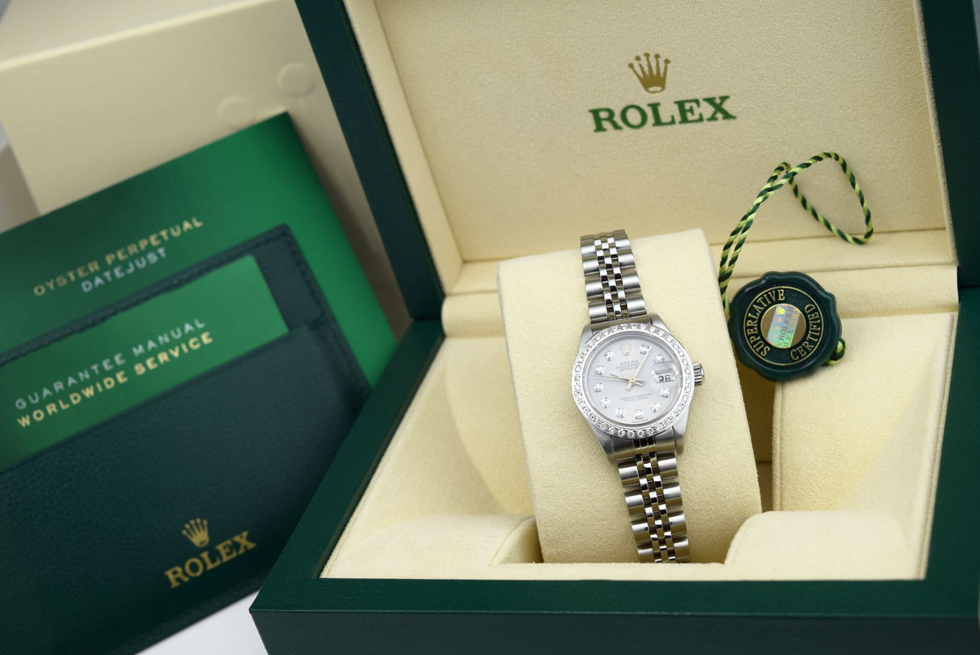 Rolex Steel & 18k White Gold *Diamond Encrusted* Lady DateJust with Silver Grey Diamond Dial - Image 3 of 12