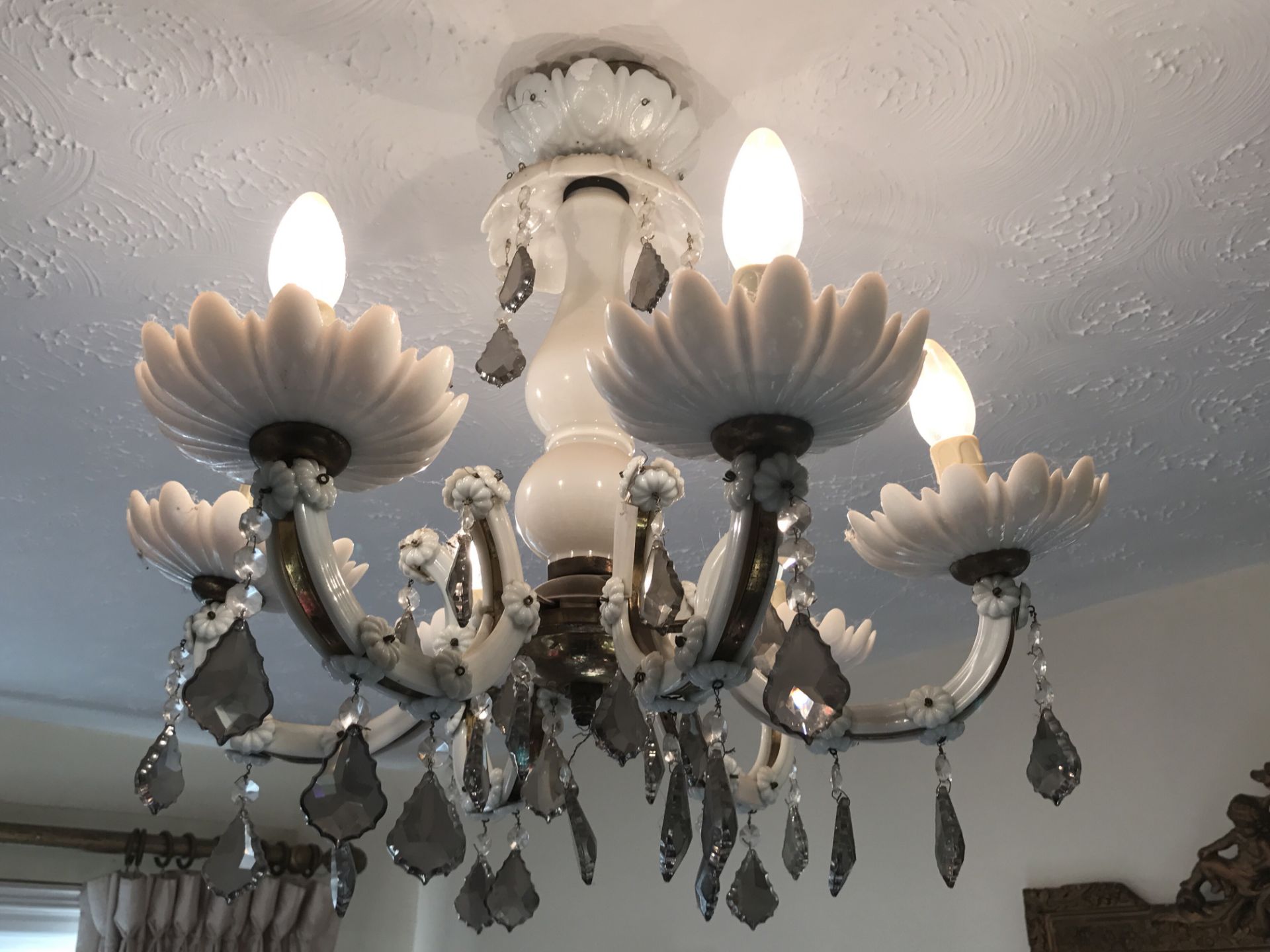 ANTIQUE MILK GLASS CHANDELIER - Image 3 of 3