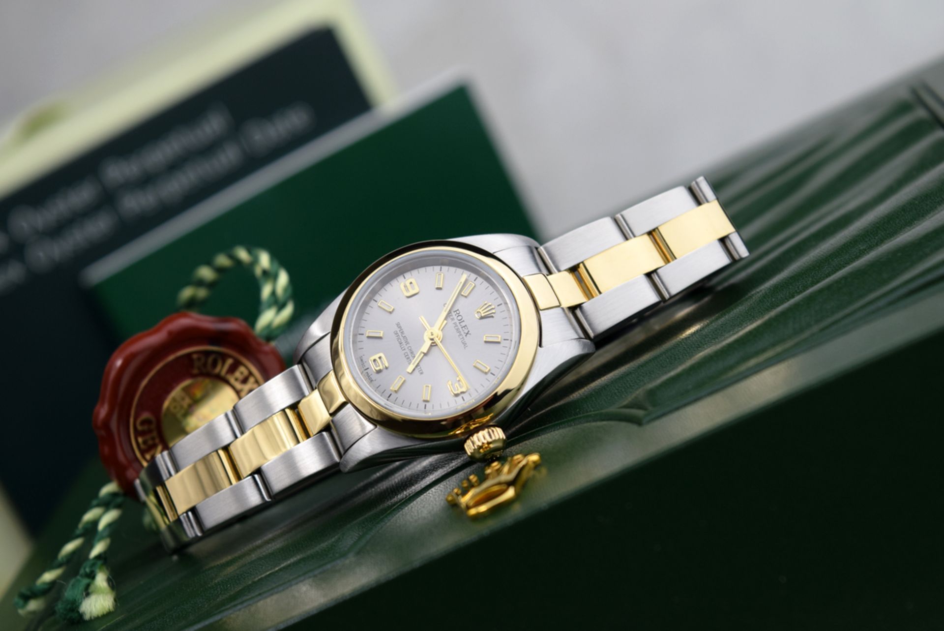 ROLEX - 18K GOLD & STEEL LADY OYSTER PERPETUAL with GREY ARABIC DIAL - Image 2 of 10