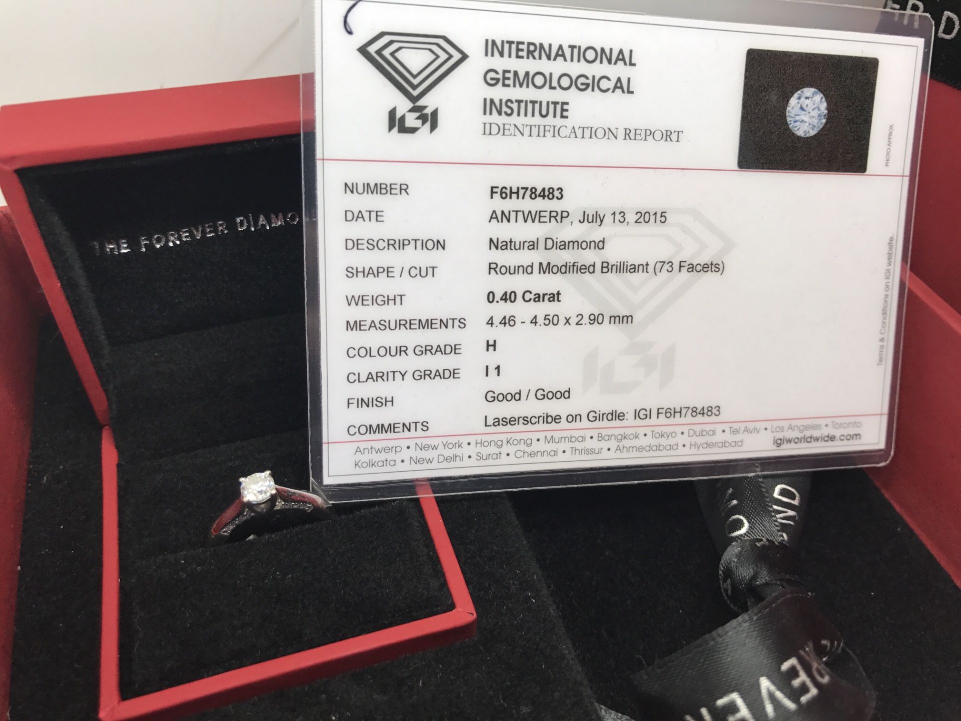 FOREVER DIAMOND 0.40ct CERTIFICATED RING - Image 2 of 3